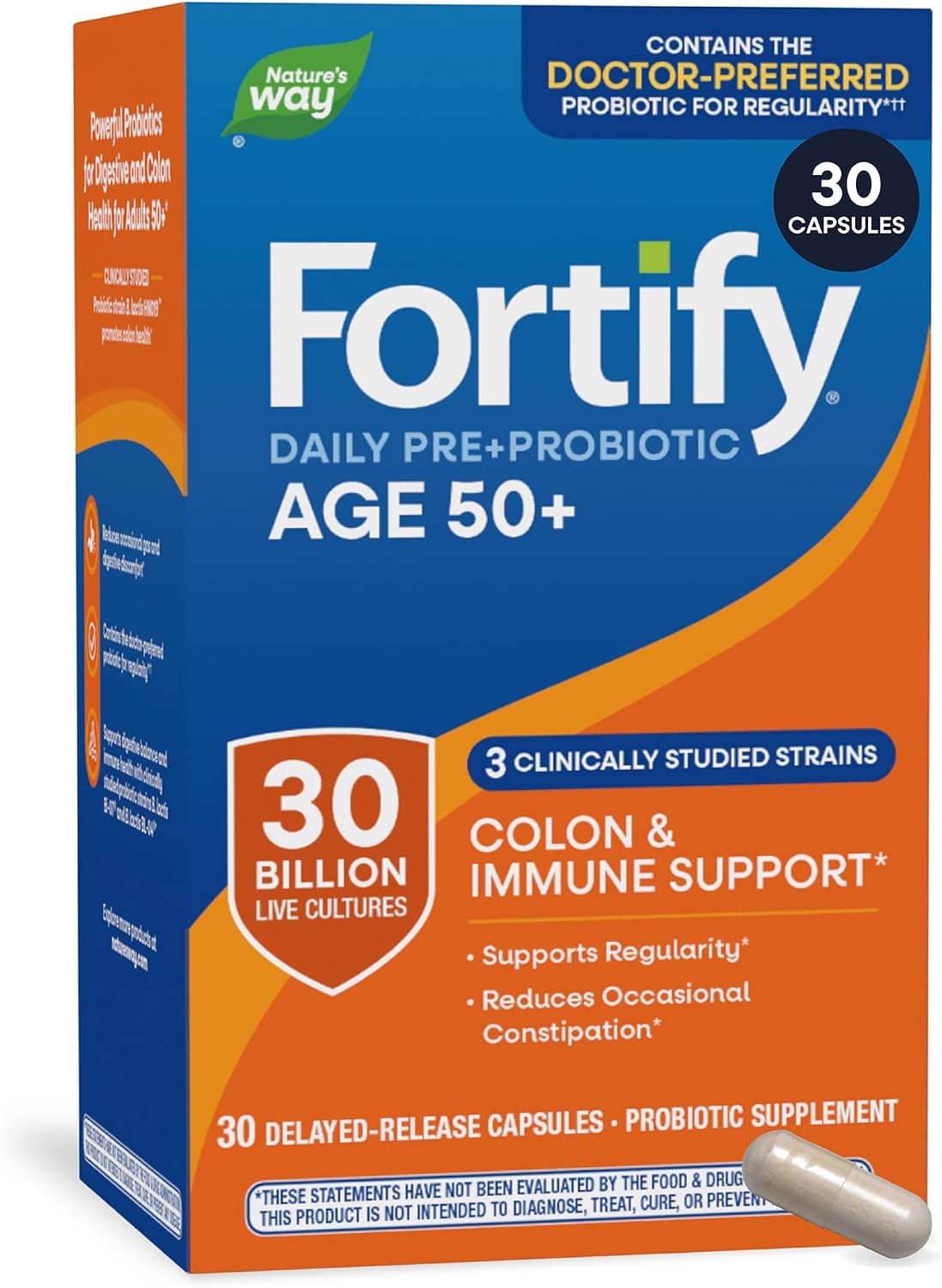 Nature’s Way Fortify 30 Billion Daily Pre+Probiotic for Adults 50+, 30 ct