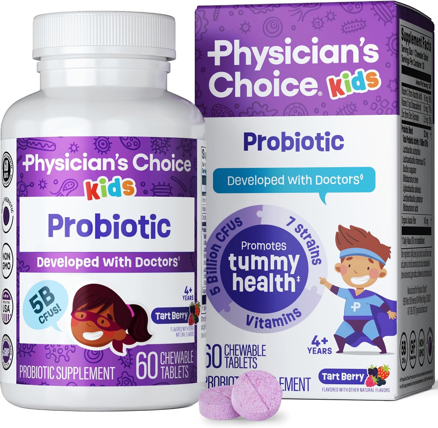 Physician’s CHOICE Probiotics for Kids – 7 Diverse Strains, Organic Prebiotics, Vitamins