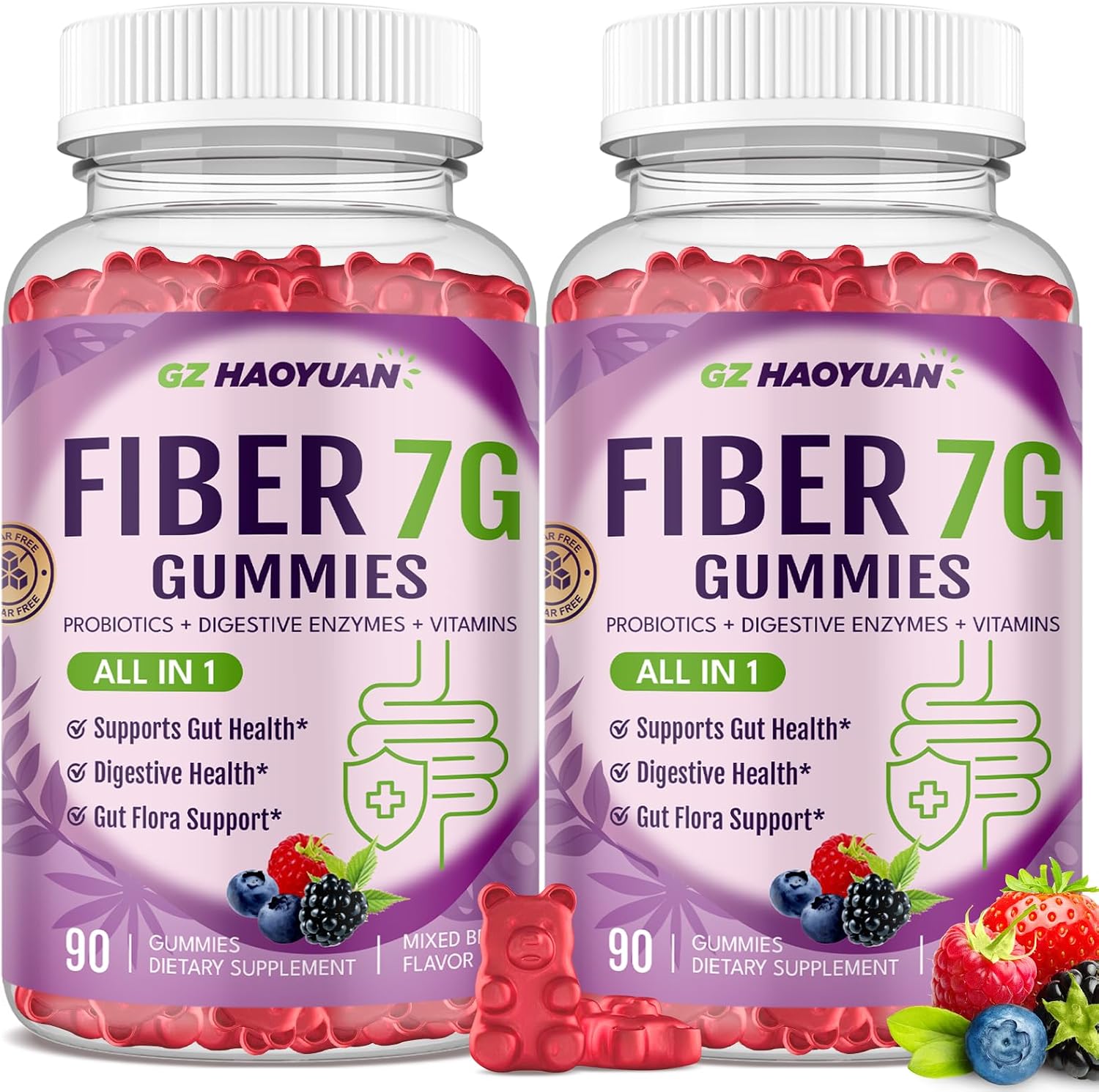 Fiber Gummies for Adults – Sugar Free Fiber Supplement 17 in 1, Probiotic 60 Billion CFU &