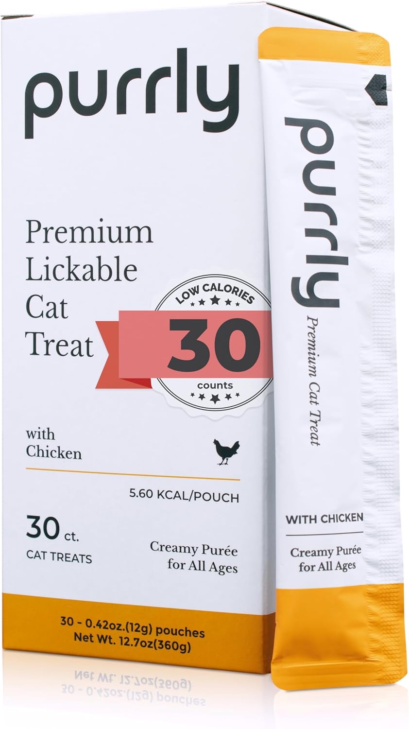Purrly Lickable Wet Cat Treats Creamy Purée Human-Grade Chicken Breast with Prebiotic and Dietary Fiber