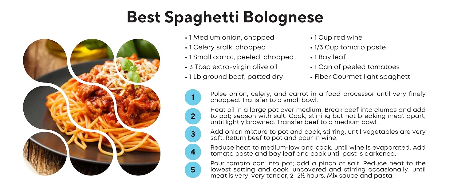 Fiber Gourmet Spaghettis, low net carb delicious spaghetti bolognese recipe, healthy pasta recipes