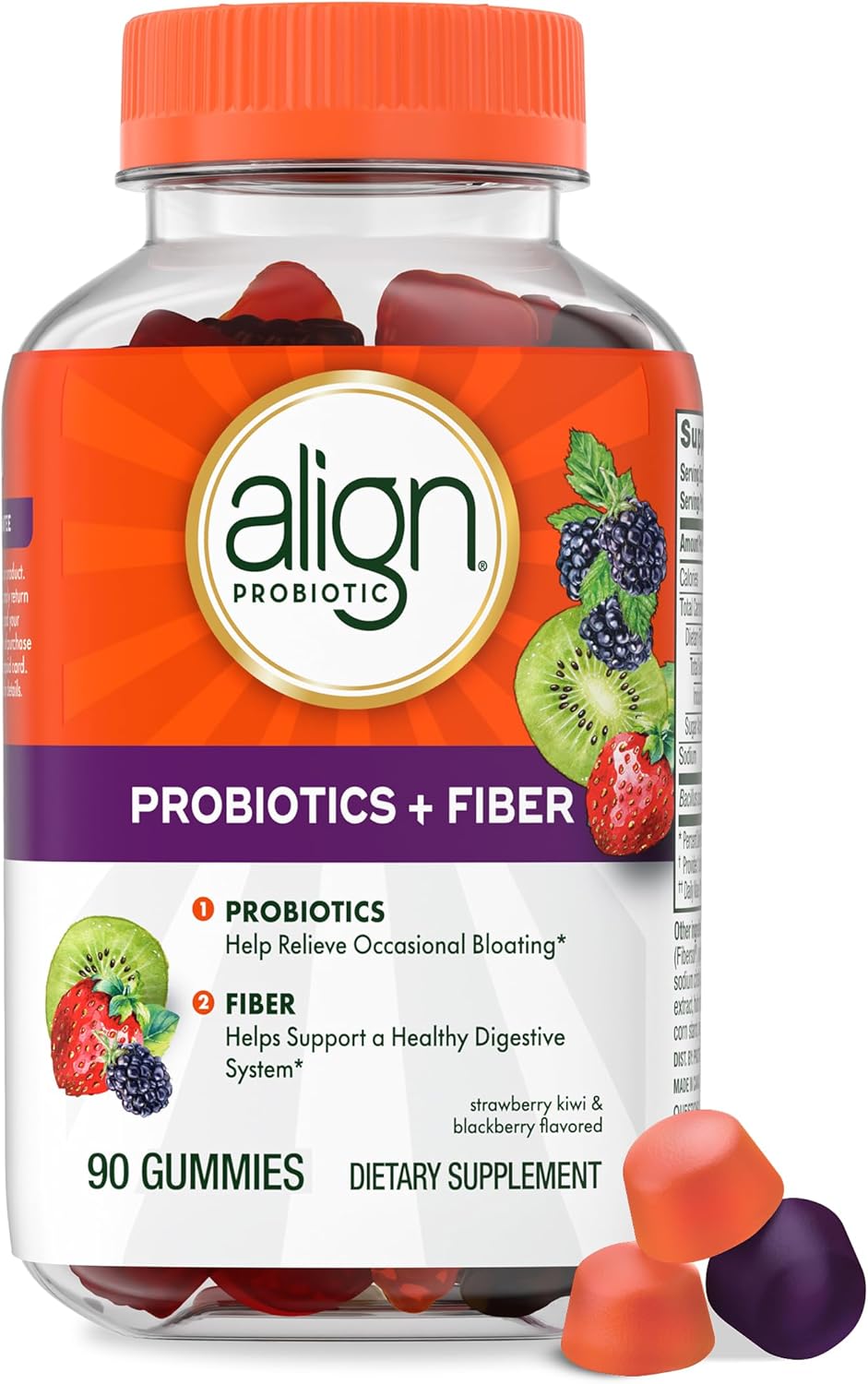 Align Probiotic, Probiotics + Fiber Gummies, Probiotics Help Relieve Occasional Bloating*, Fiber Helps