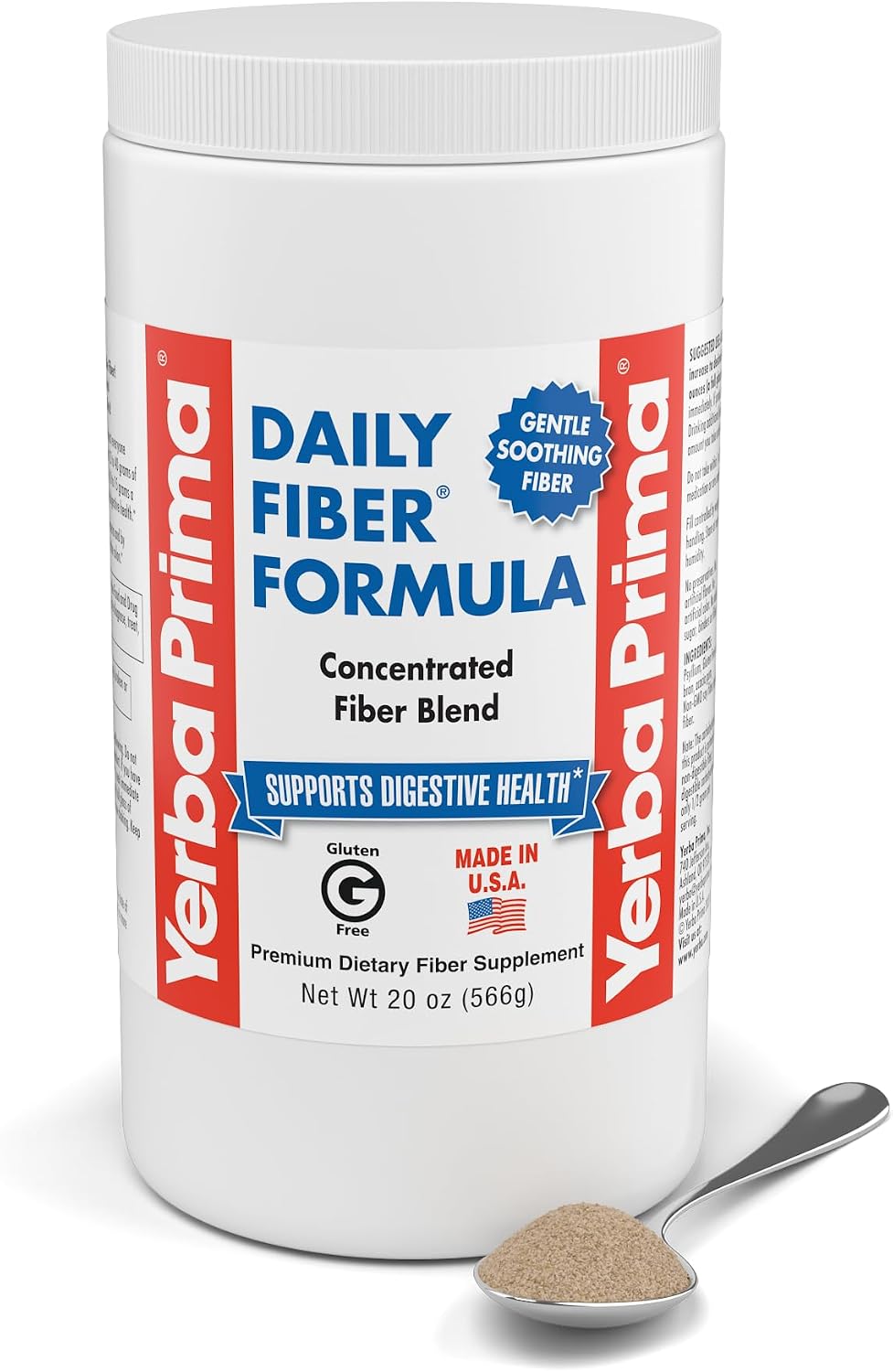 Yerba Prima Daily Fiber Formula – 20 oz Powder – Unflavored, Concentrated Blend of Soluble/Insoluble,