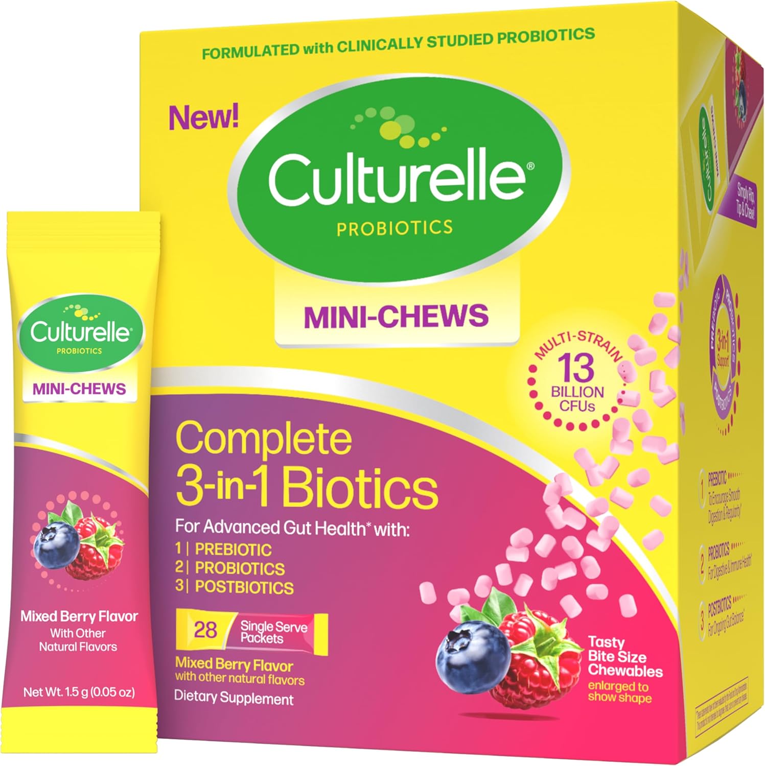 Culturelle Complete 3-in-1 Biotics Mini-Chews Daily Probiotic, 28 Ct