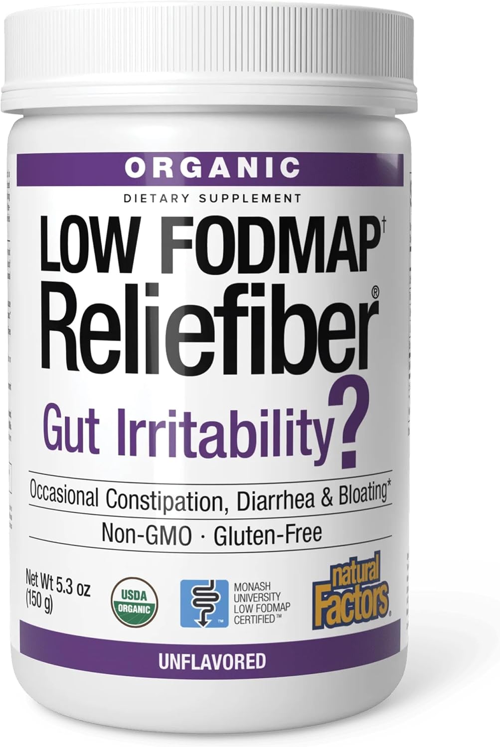 Natural Factors Organic Low FODMAP Reliefiber Fiber Powder, 30 Servings