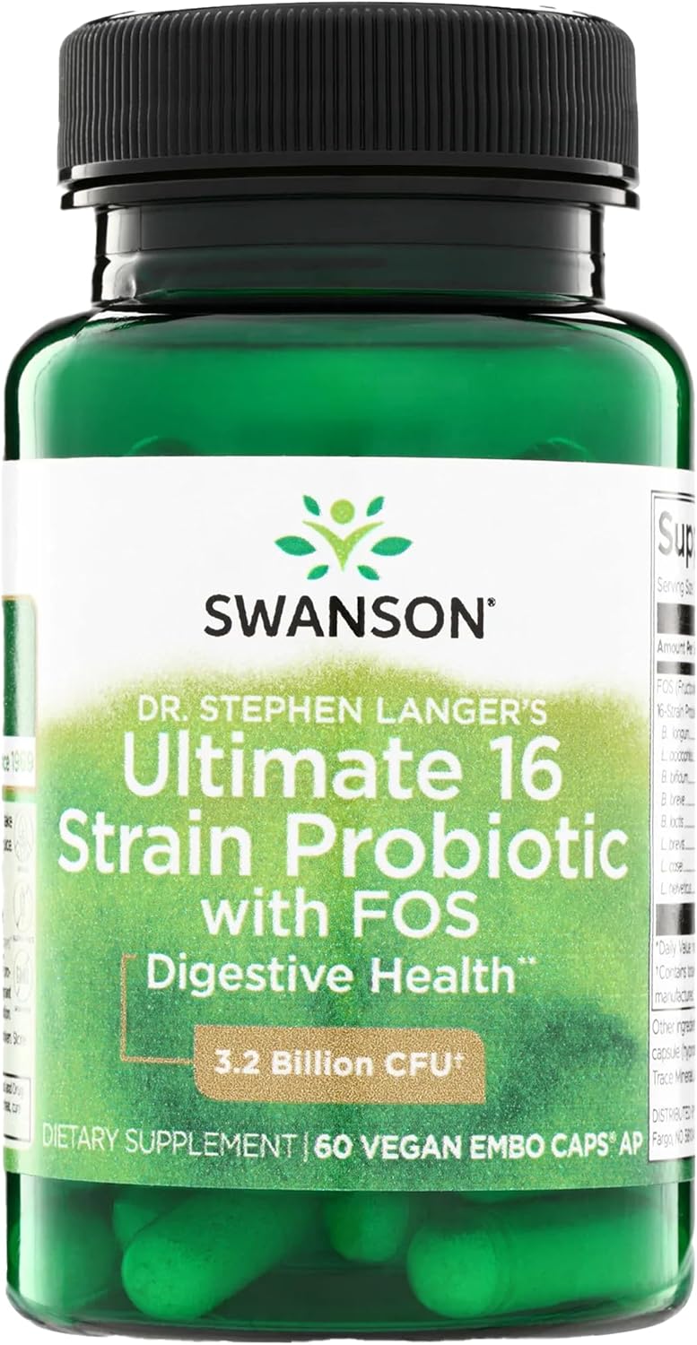 Swanson Dr. Langer’s 16-Strain Probiotic with Prebiotic FOS for Gut Health