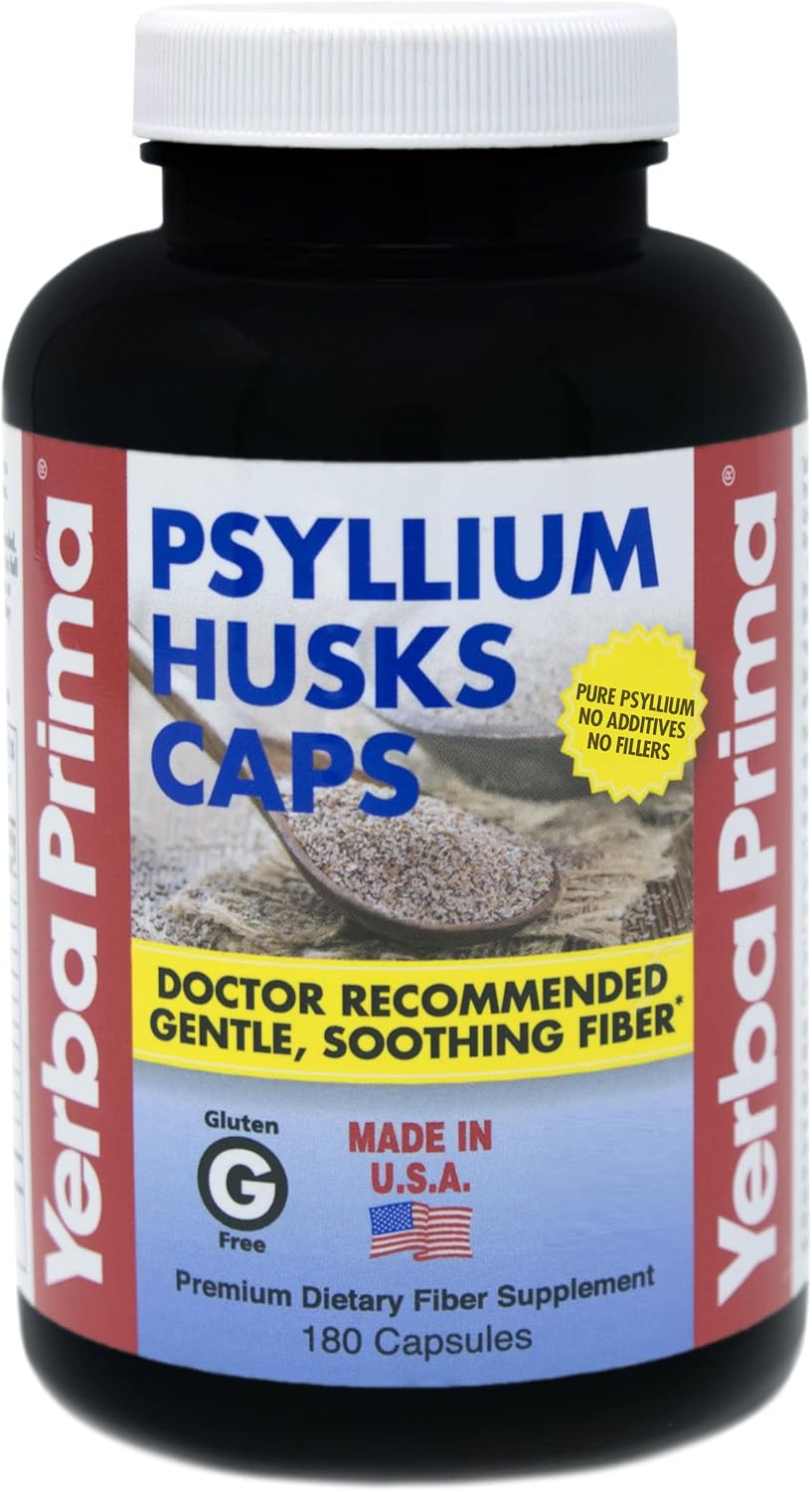 Yerba Prima Psyllium Husks Caps Dietary Fiber 625 mg, 180 Capsules – Colon Cleansing Supplement