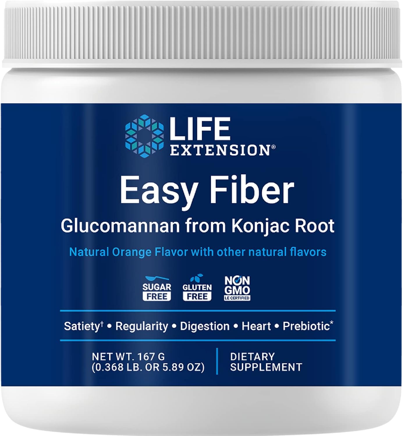 Life Extension Easy Fiber Glucomannan Fiber, Net Wt. 167 g