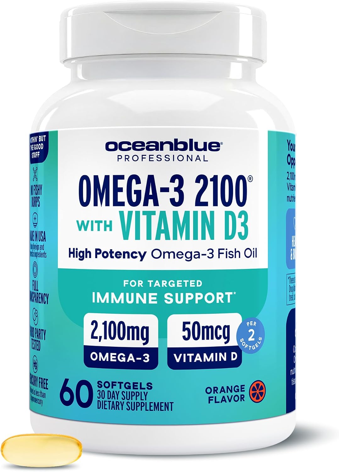 Oceanblue Professional Omega-3 2100 with Vitamin D3-60 Softgels