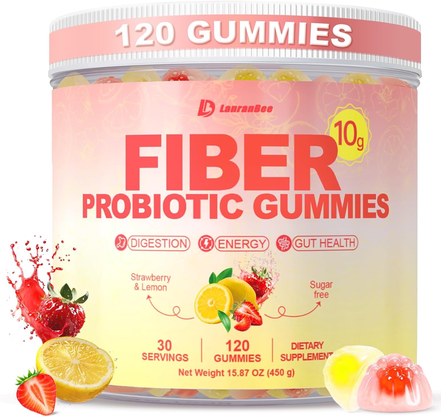 10g Fiber Gummies for Adults & Women Sugar Free High Fiber Supplement