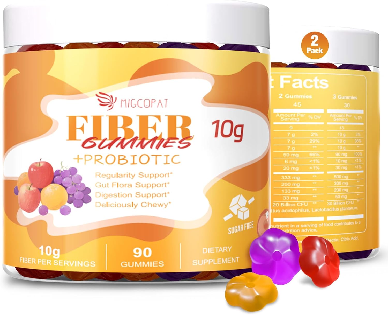 Migcopat 10G Fiber Gummies for Adults – Support Digestive Health – Fiber Supplement with