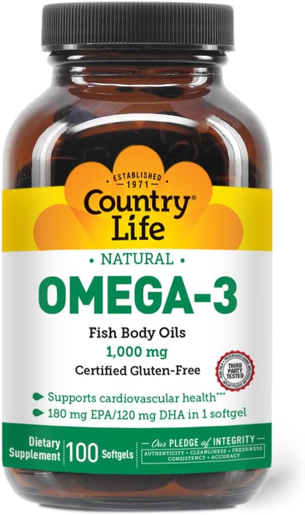 Country Life Omega-3 Fish Oil 1000 mg, EPA DHA, 100 Softgels