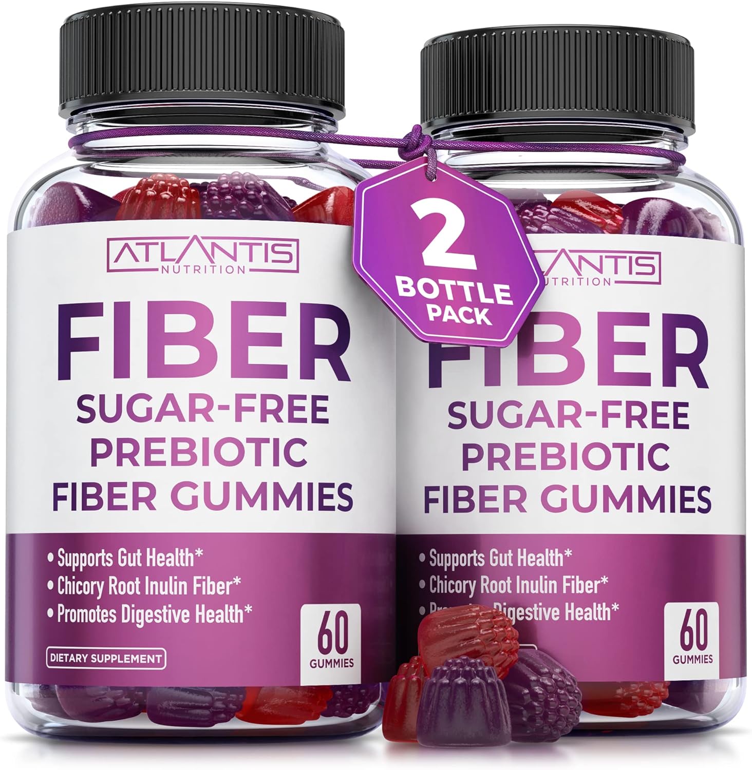 Atlantis Nutrition Sugar Free Fiber Gummies for Adults – 5G Fiber Supplement Formulated with 5.4G