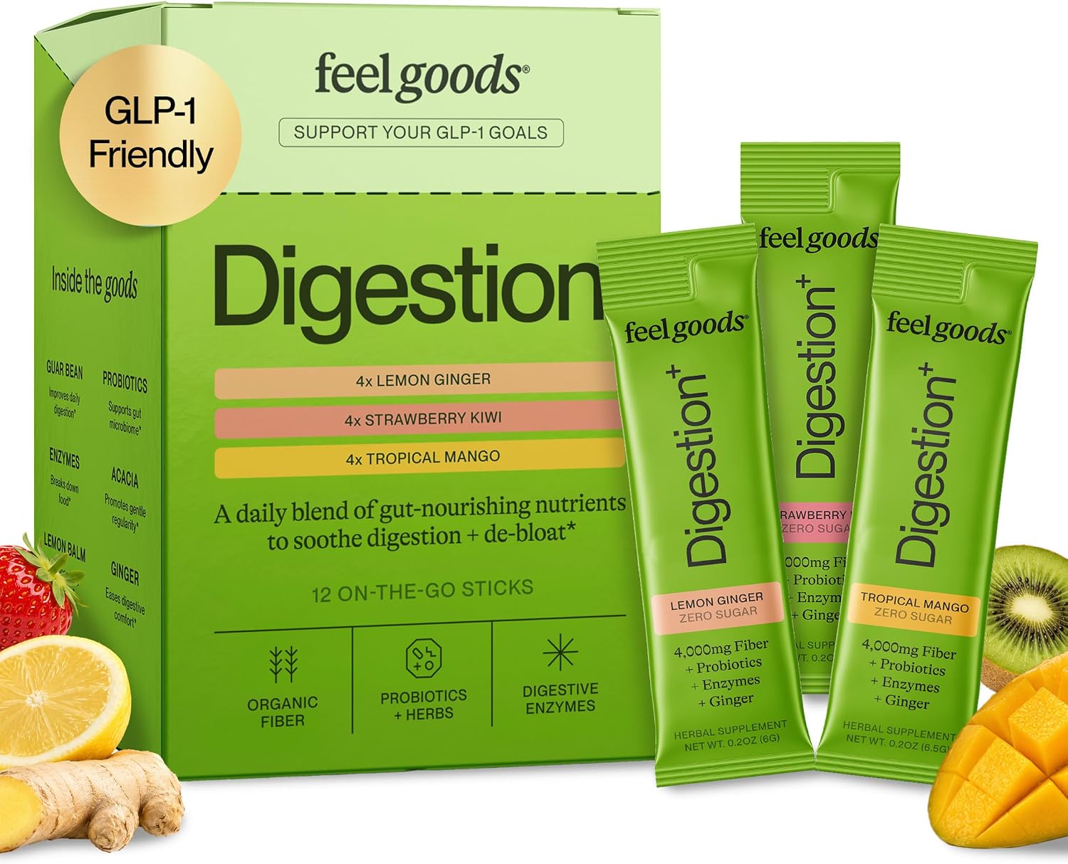 Feel Goods Digestion+ Gut Health Organic Fiber & Probiotic Powder Drink Mix