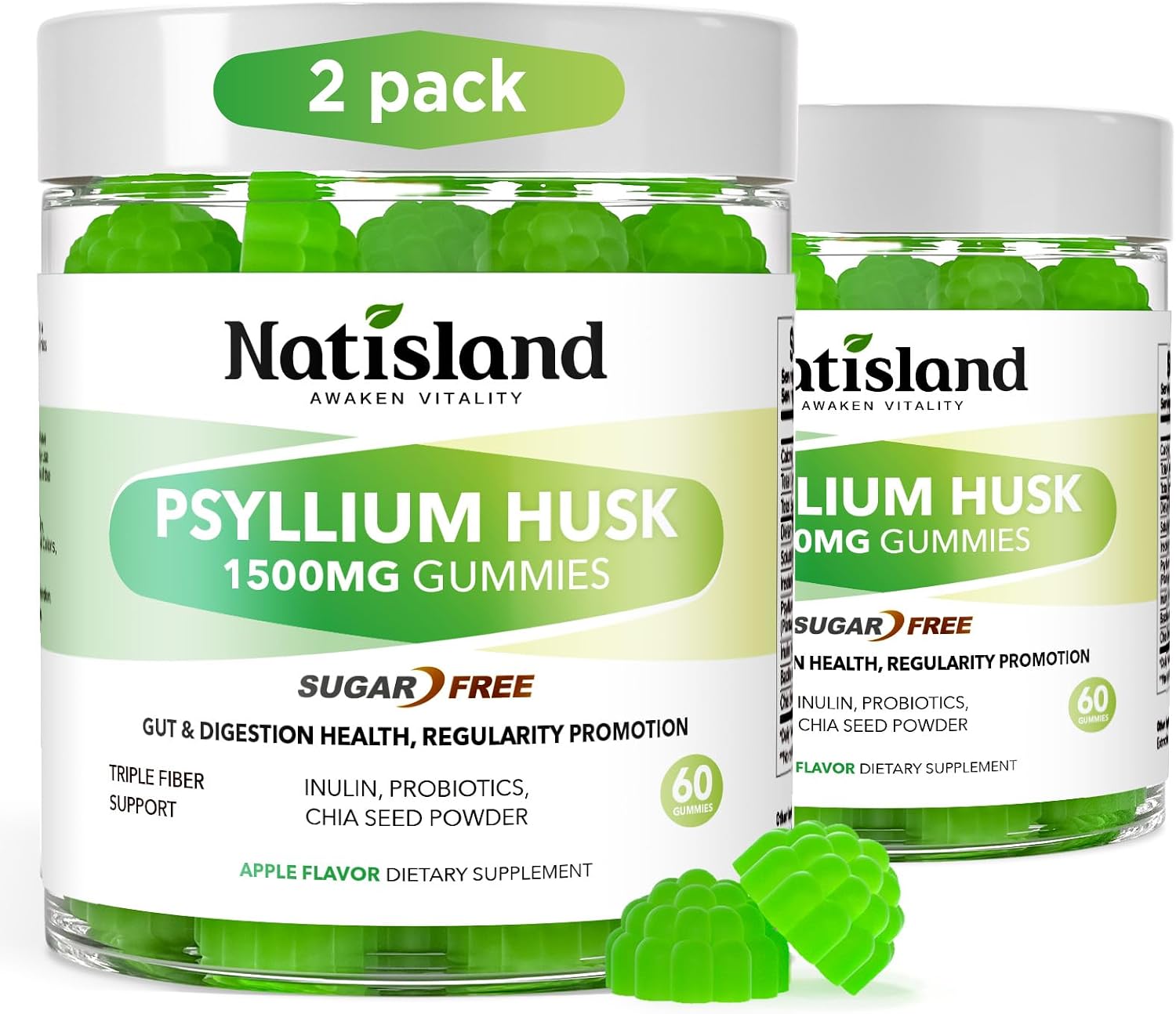 Psyllium Husk Gummies, 1500mg Psyllium Husk Fiber Supplement with Probiotics, Inulin, Chia Seed Powder