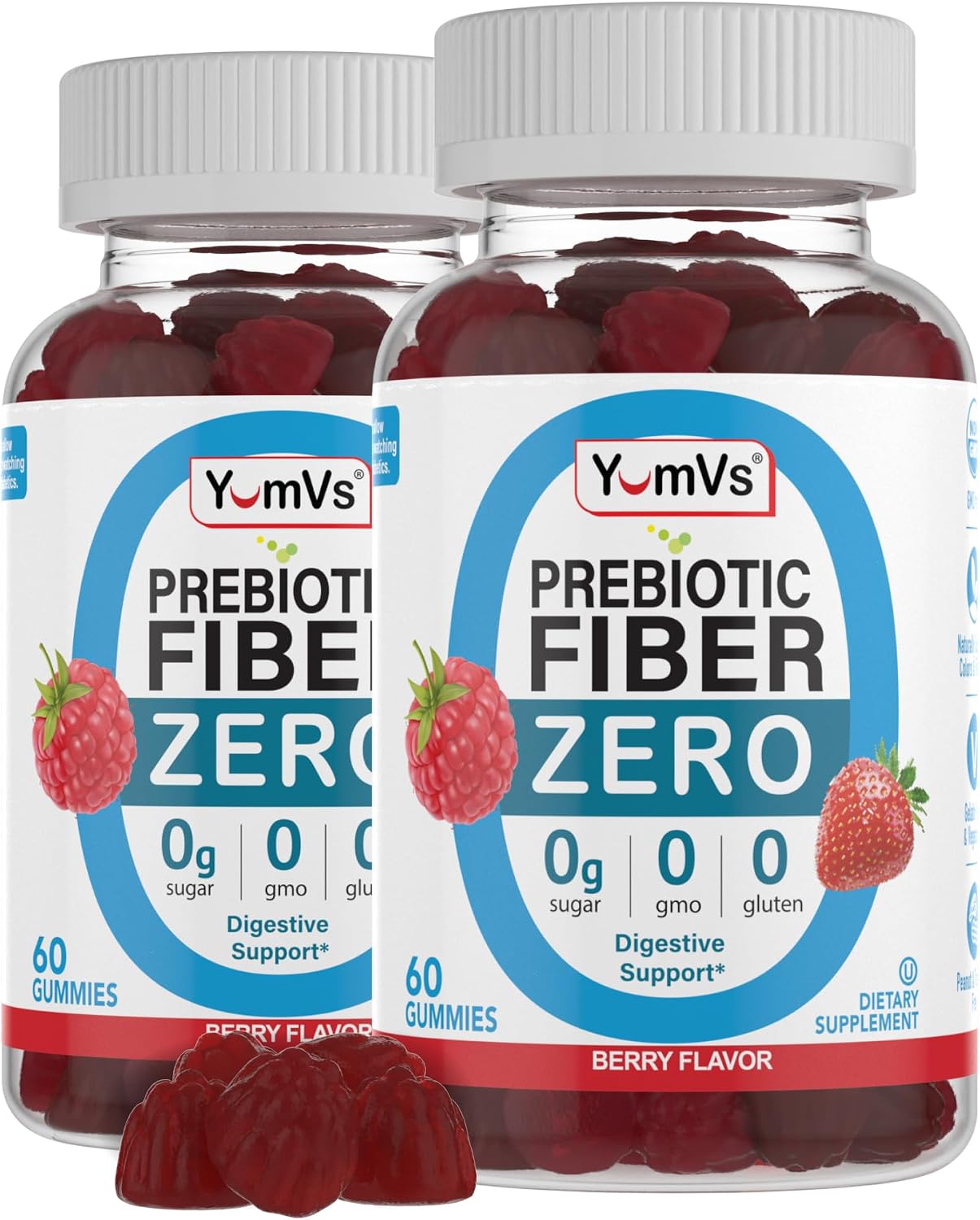 YUM-V’S Sugar Free Fiber Gummies, Prebiotic 4 g, Berry (60 Count, 2-Pack)