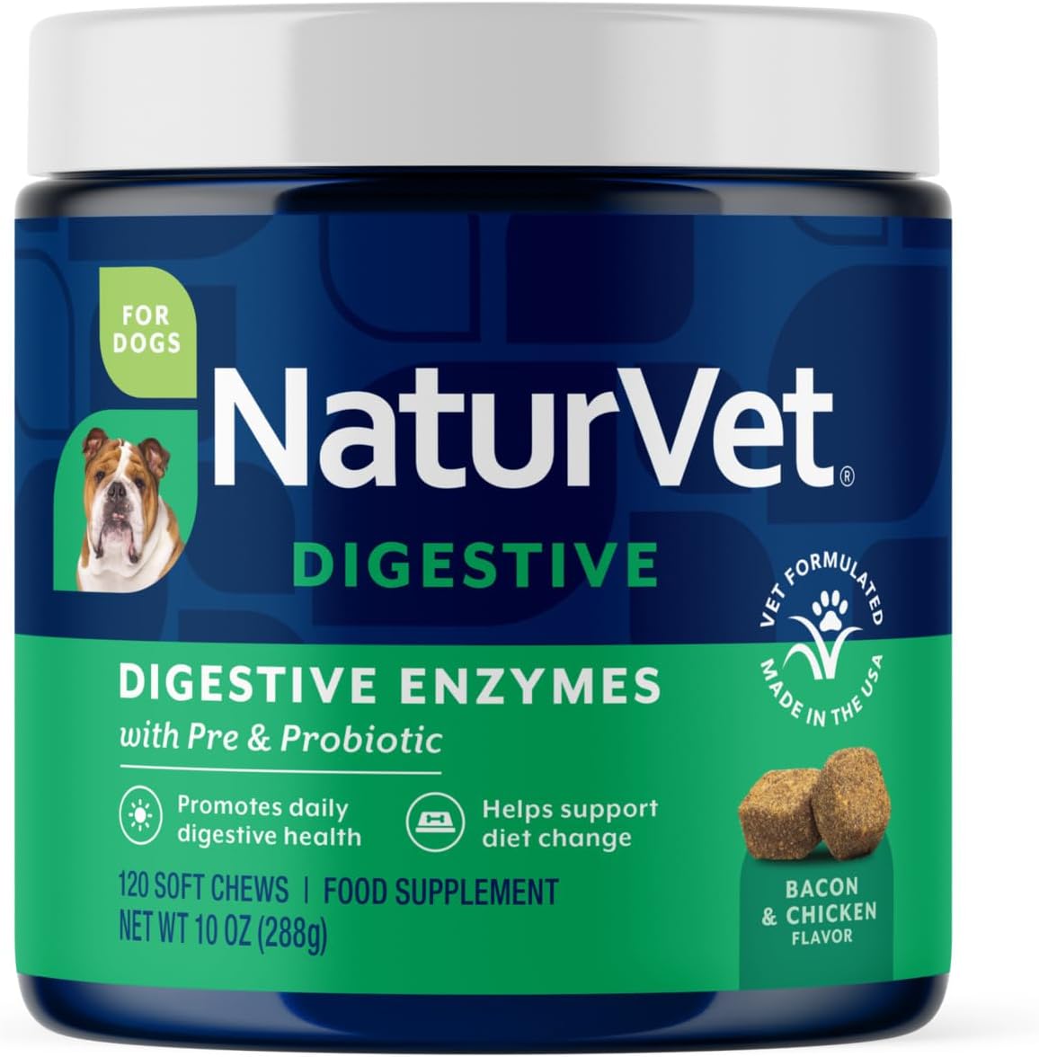NaturVet Digestive Enzymes with Pre & Probiotic Dog Supplement – 120 Count