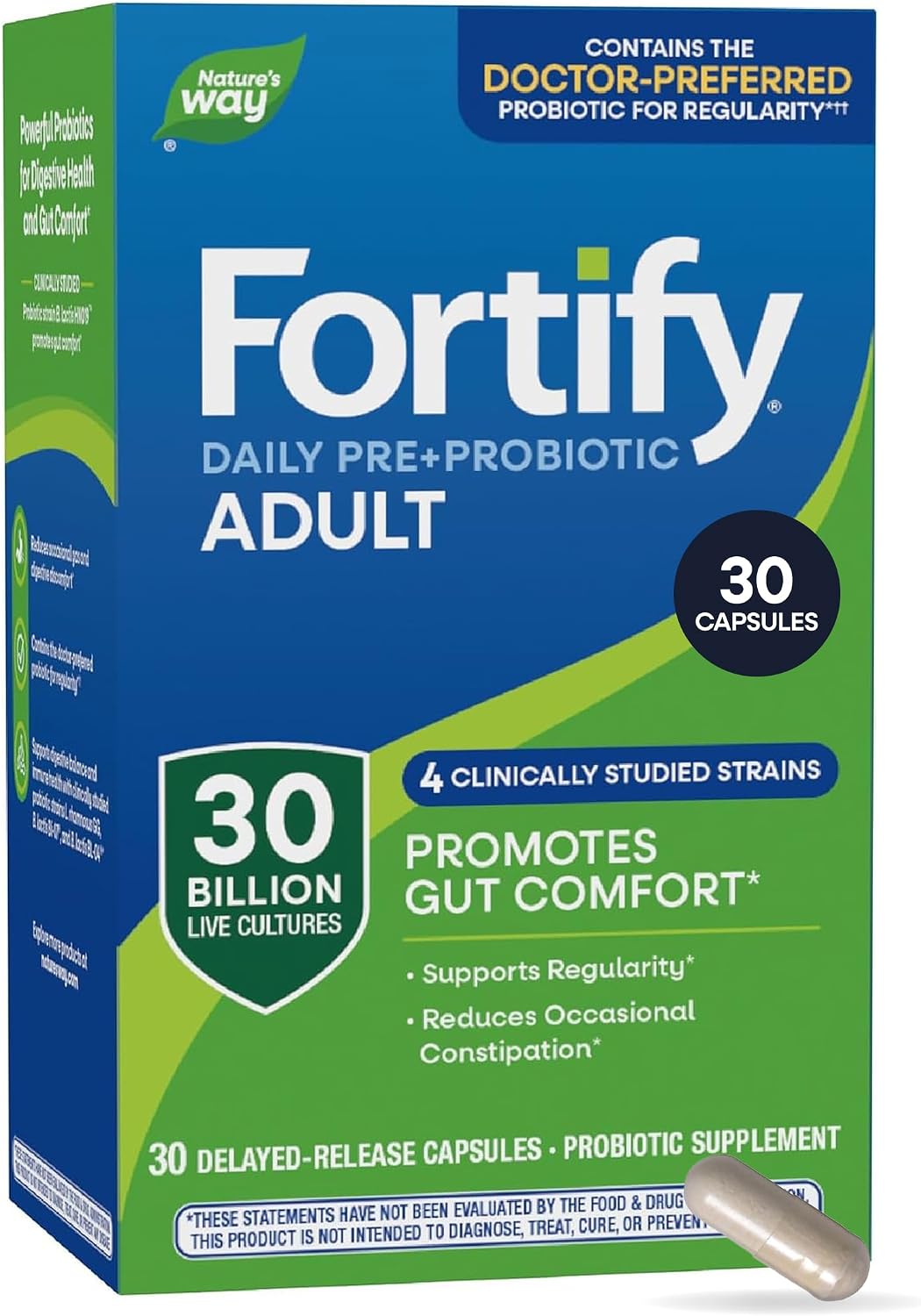 Nature’s Way Fortify Daily Pre+Probiotic for Adults, 30 Billion CFUs, 30 ct