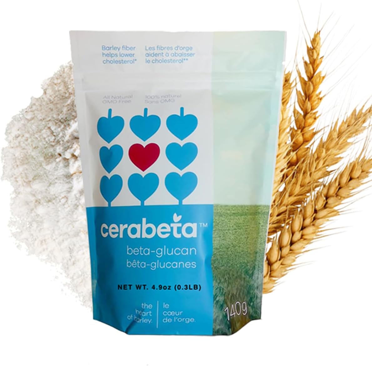 Cerabeta Barley Beta-Glucan Daily Supplement Powder, 4-in-1 Natural Fiber, Single Ingredient, Sugar-Free,