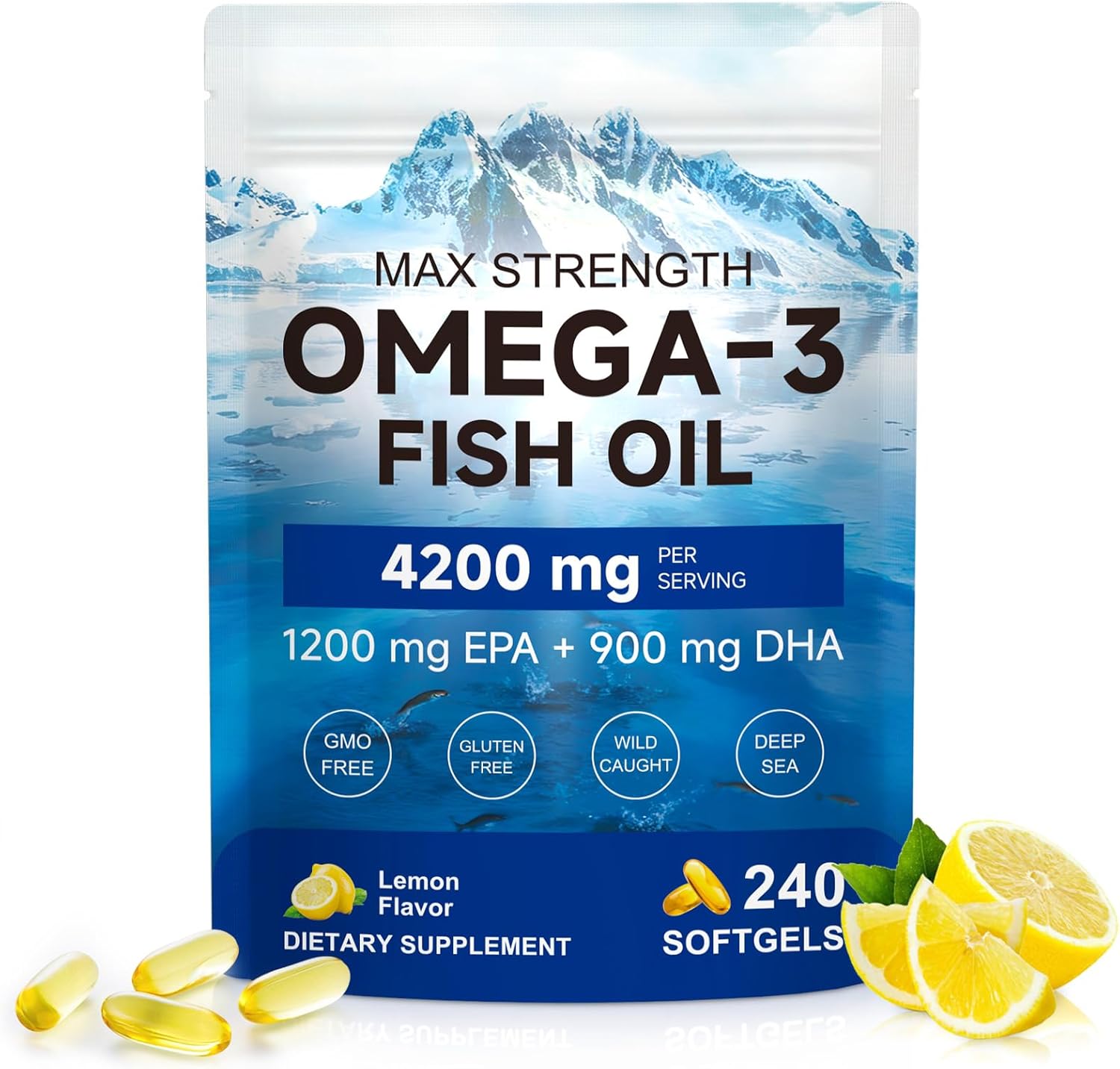 Triple-Strength Omega 3 Fish Oil Supplement 240 Softgels – High Potency EPA & DHA –