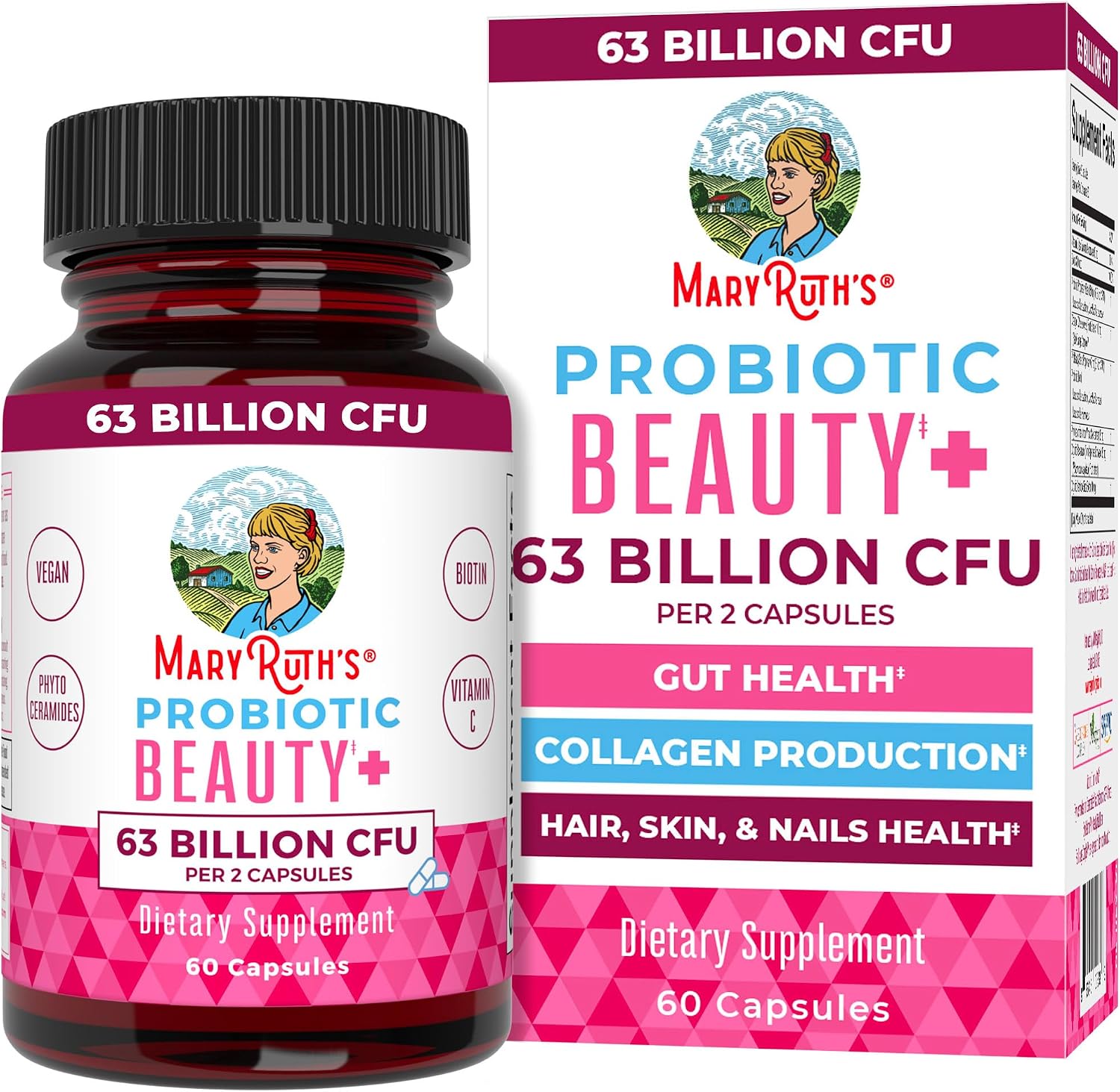 MARYRUTH’S Probiotic Beauty Capsules, Gut Health, Vegan Collagen Support