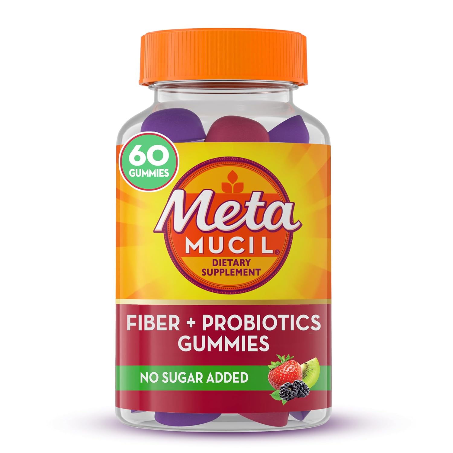 Metamucil, Metamucil Fiber Plus Probiotics for Digestive Health – Strawberry Kiwi Blackberry, 60