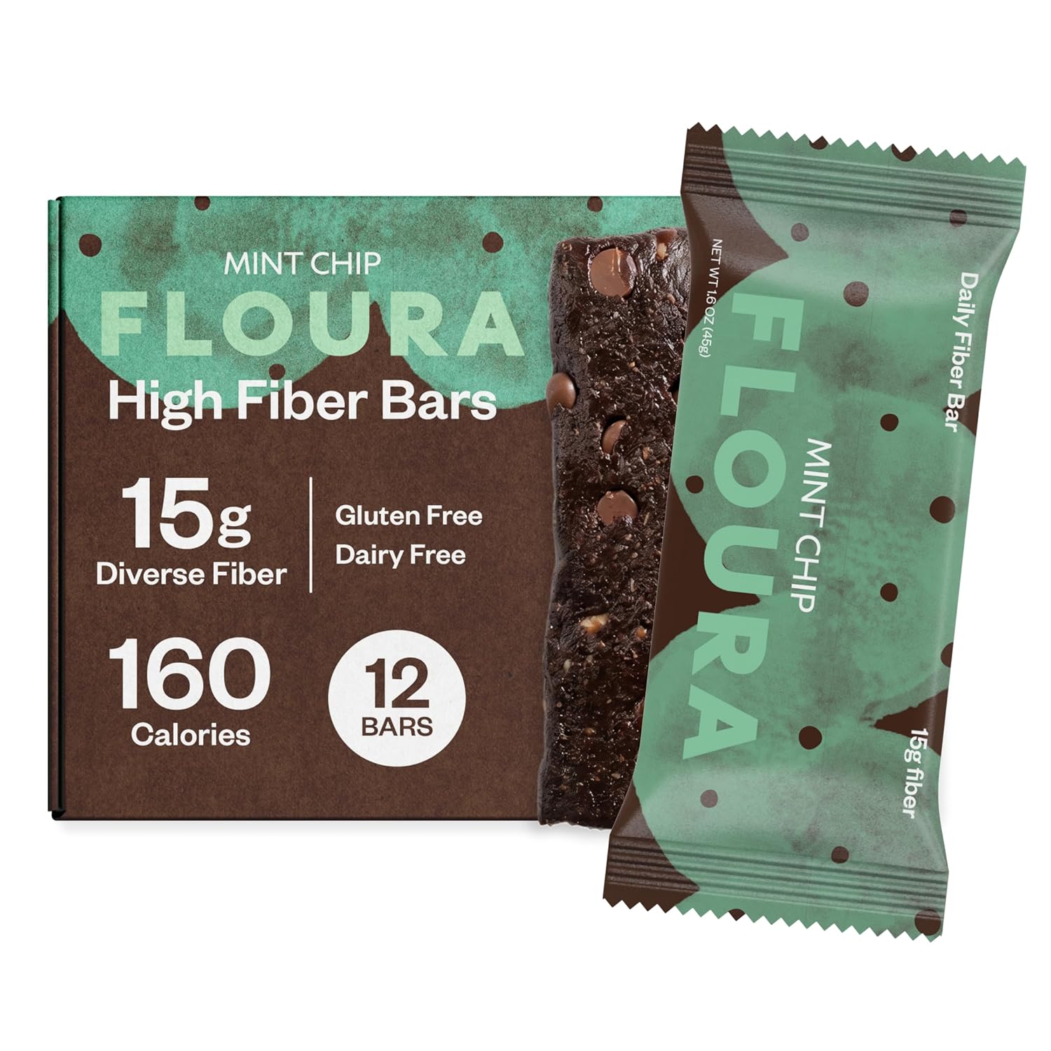 Floura Mint Chip Fiber Bars – 15g Diverse Fiber, 12 Plants (12 Pack)