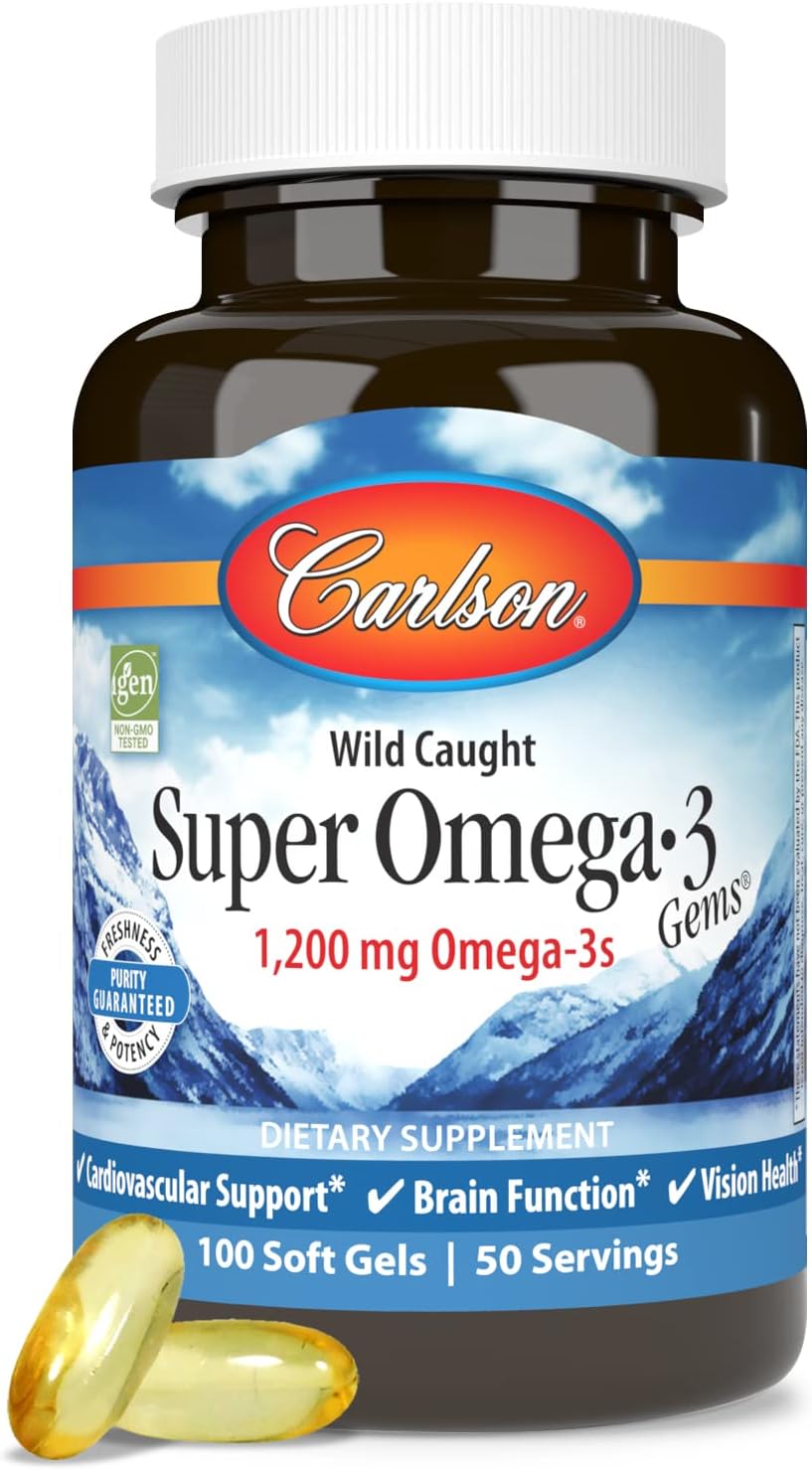 Carlson Super Omega-3 Gems, 1200 mg, Omega-3s, 100 Softgels