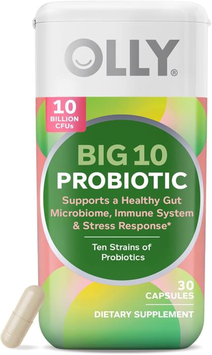 OLLY Big 10 Probiotic, Healthy Gut Microbiome, 10 Billion CFUs – 30 Count