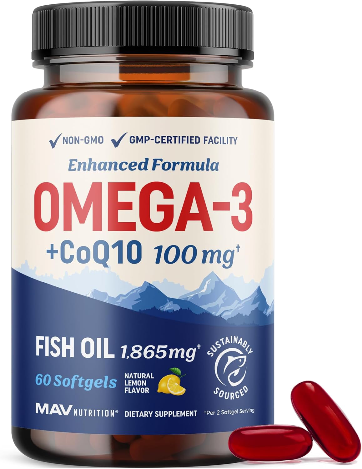 Omega 3 Fish Oil + Co Q10, Heart Health Support, Omega-3 with CoQ10 100MG