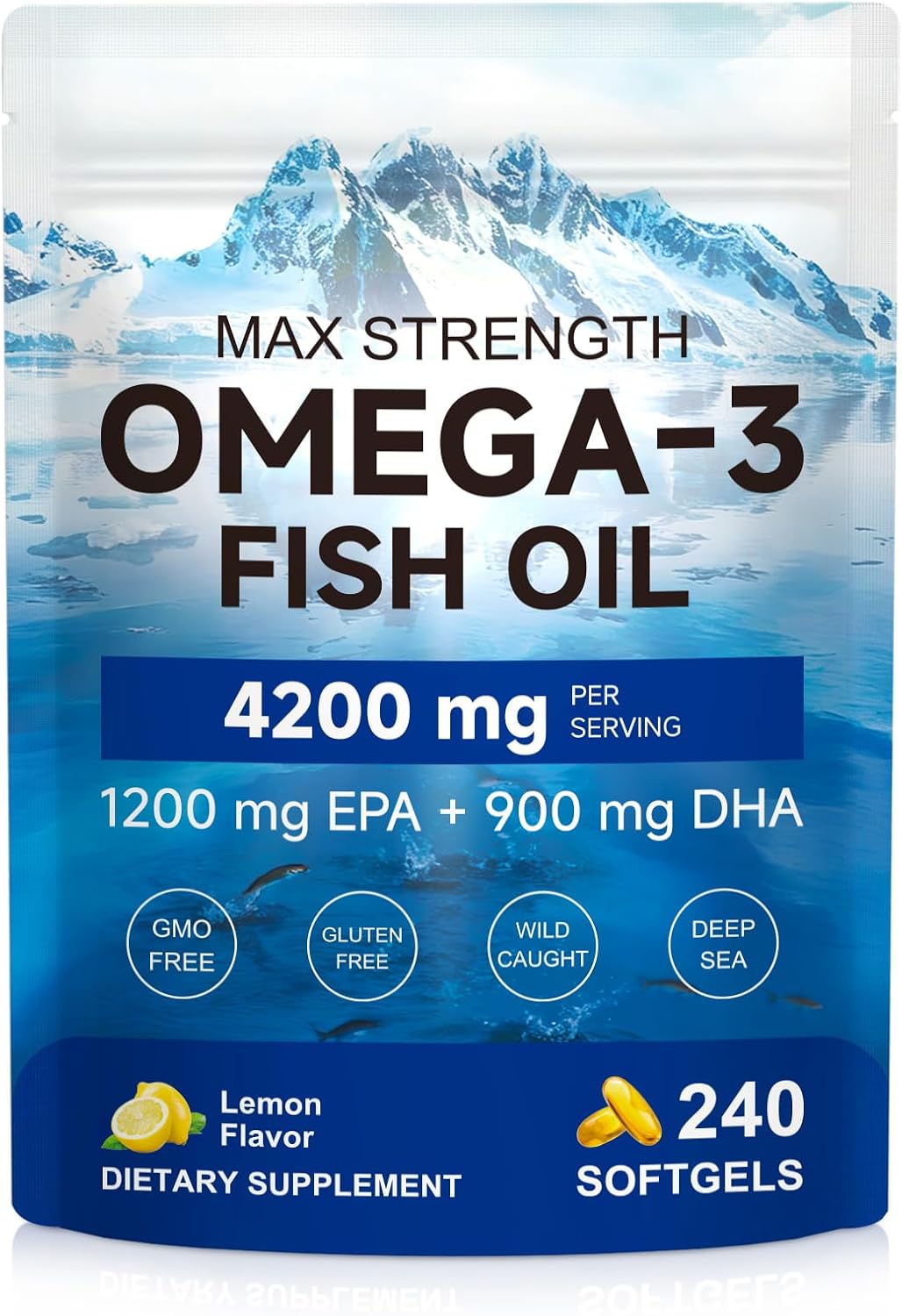 Omega 3 Fish Oil 4200mg per Serving (3 Softgels) – 2290mg Total Omega 3 (1200mg EPA & 900mg