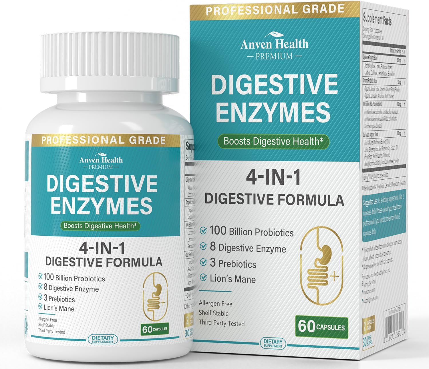 Digestive Enzymes for Women Men 100B CFU Probiotics 8 Enzymes