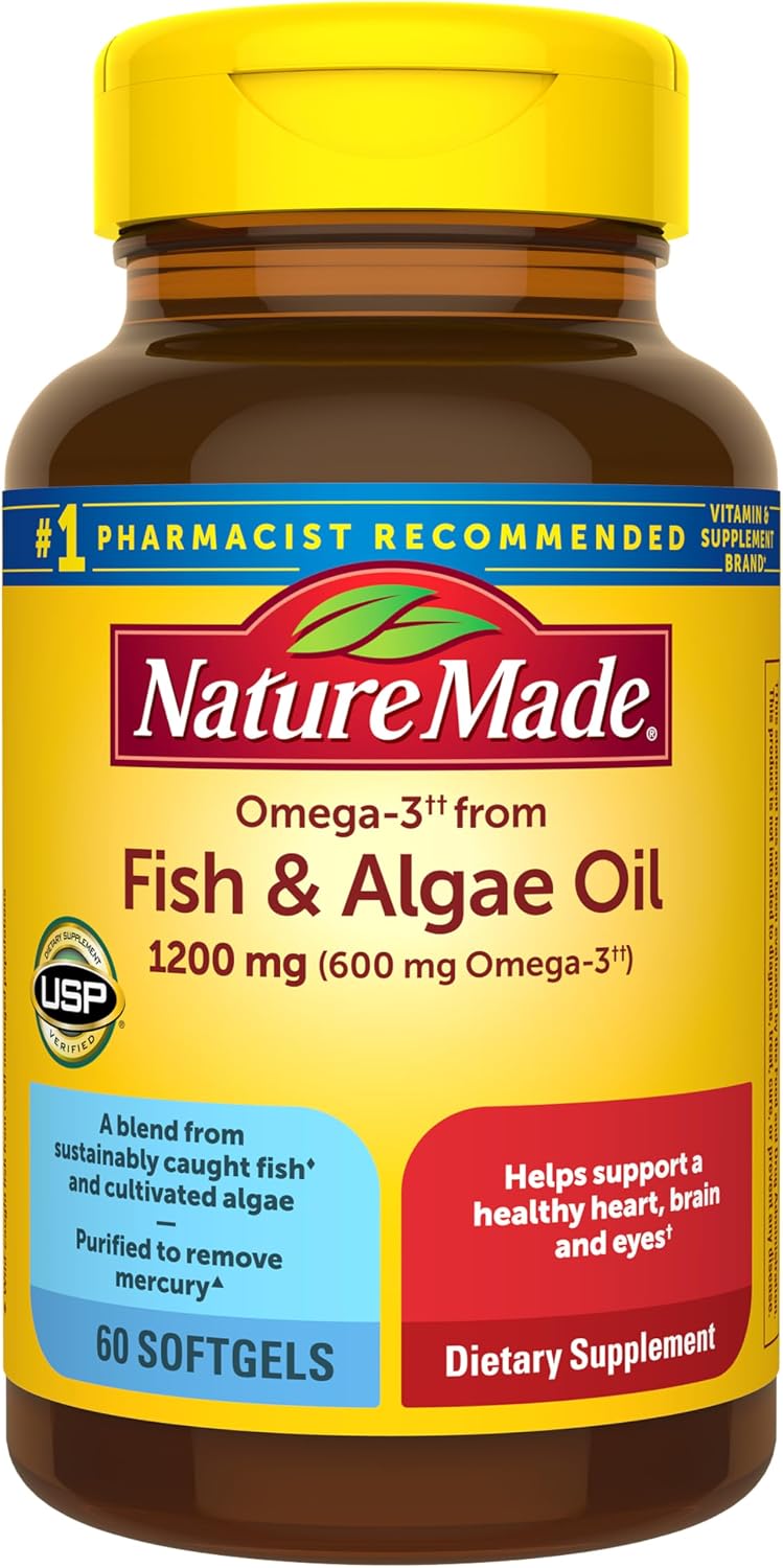 Nature Made Omega 3 Fish Oil and Algae Oil Supplements 1200mg, 60 Softgels