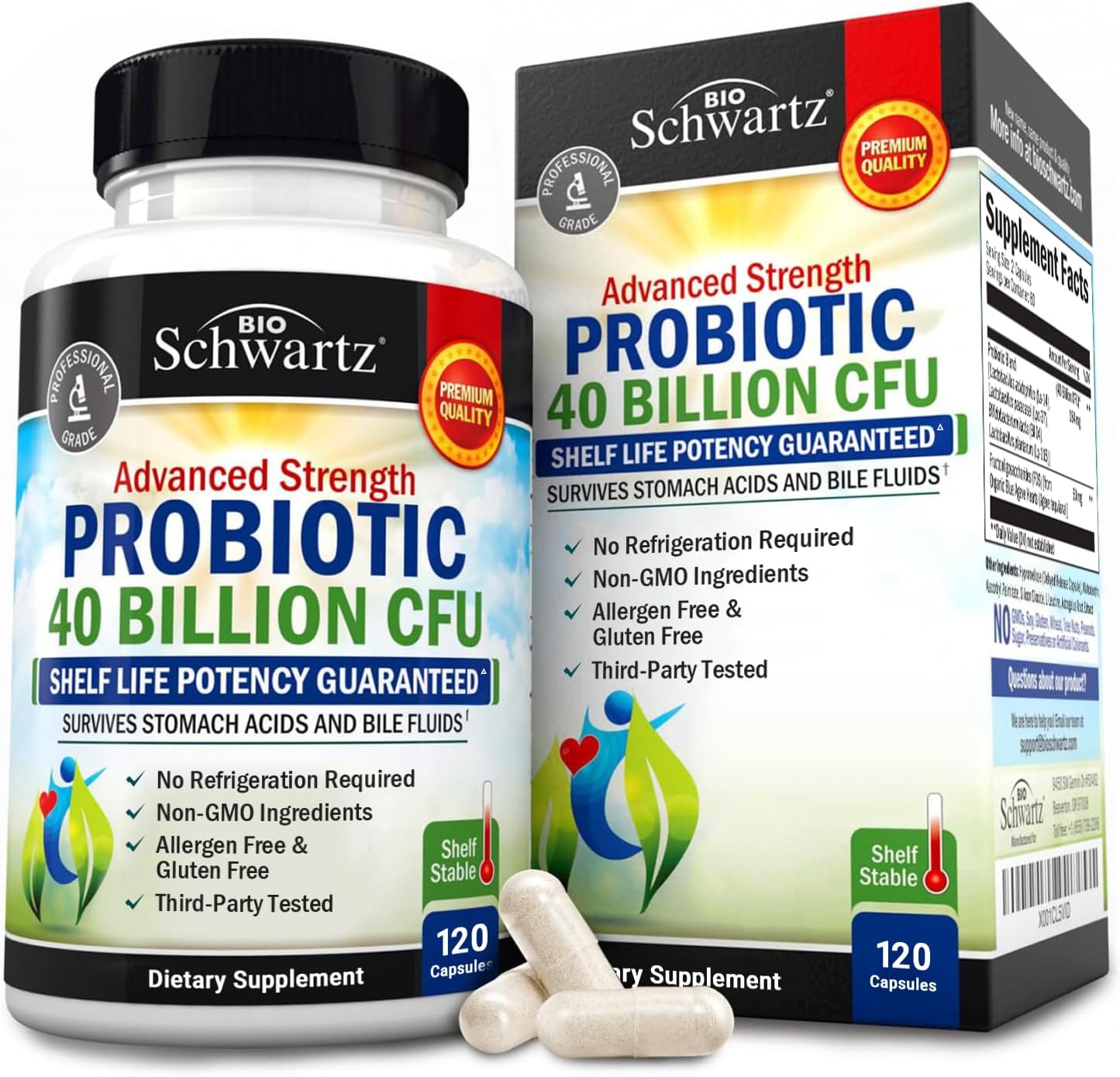 Probiotic 40 Billion CFU with Organic Prebiotics for Gut Health, 120 Count