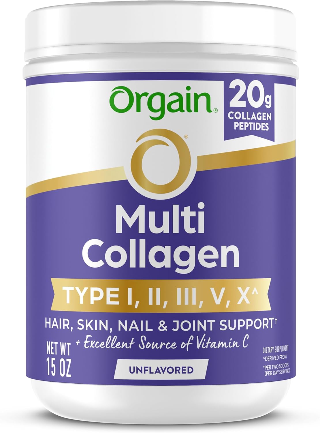 Orgain 20g Hydrolyzed Multi Collagen Peptides Powder, Unflavored, 15oz