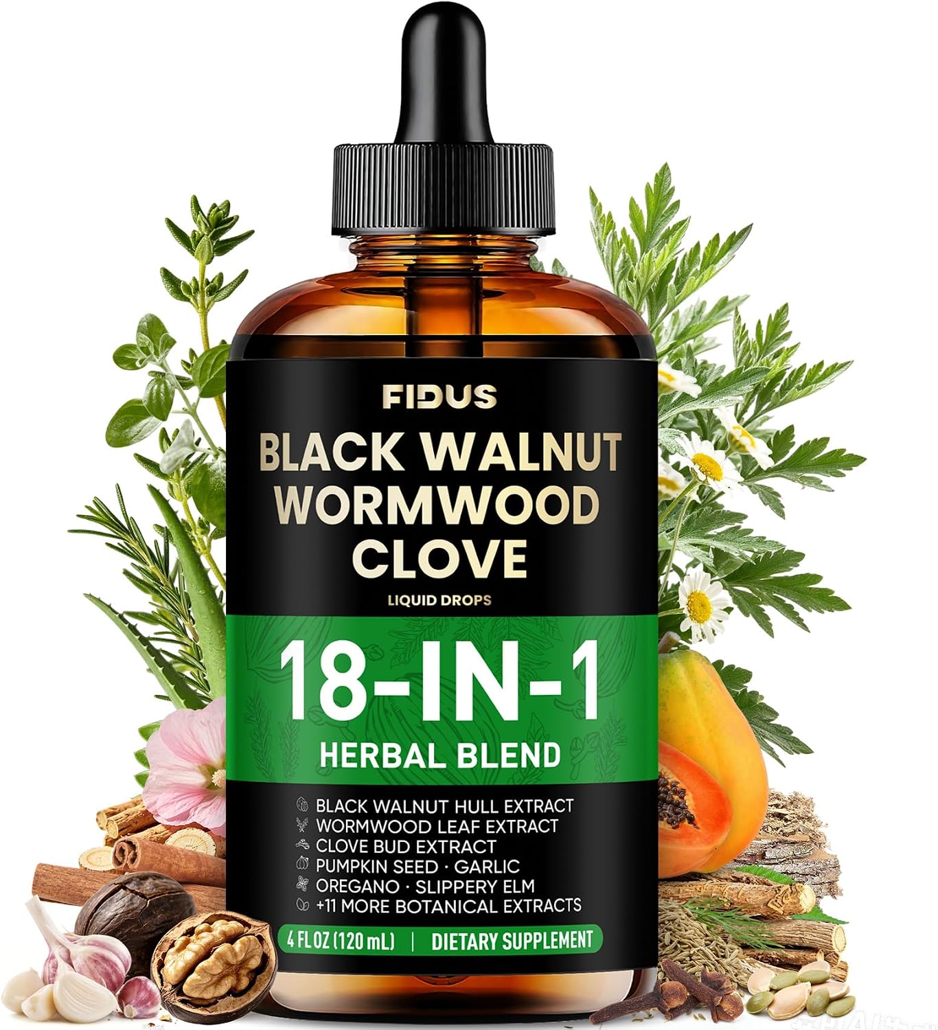 Fidus Herbal Drops with Wormwood, Black Walnut & Clove, 120 Servings