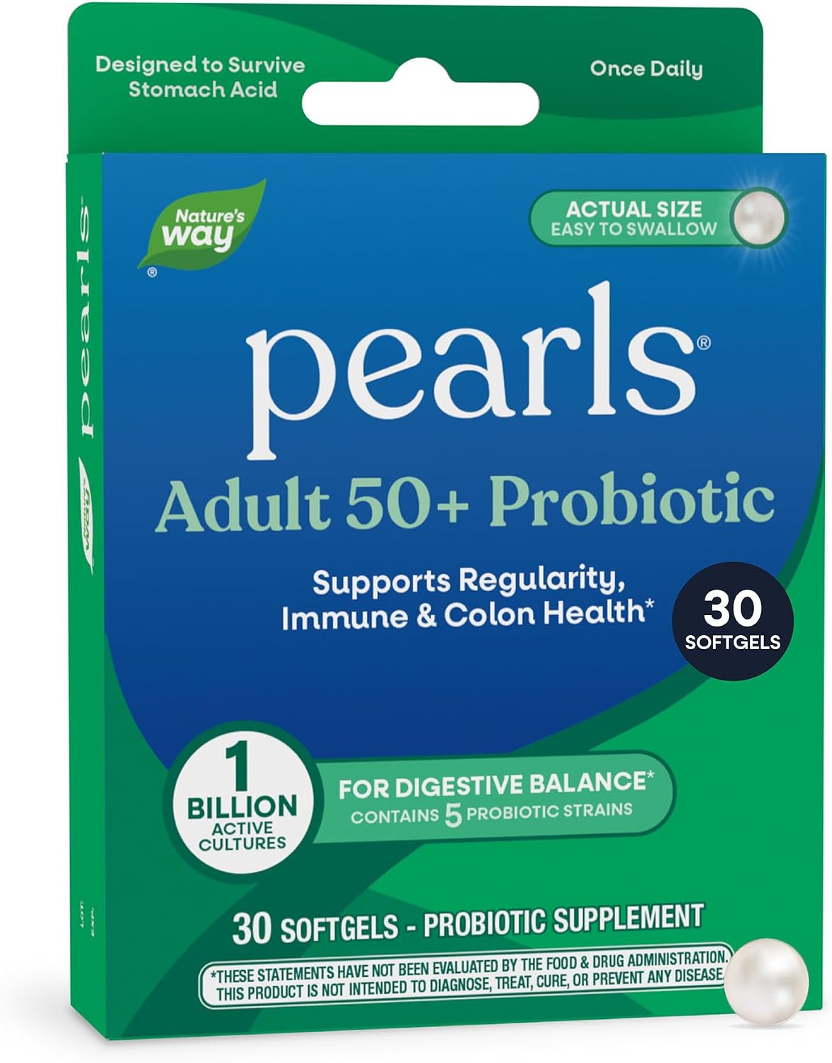 Nature’s Way Pearls Adult 50+ Probiotic for Men and Women, 30 ct