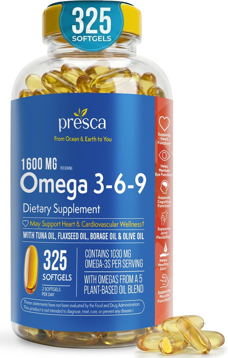 Omega 3-6-9 Dietary Supplement (325 ct.) – Promote Visual Function and Eye Health – Support