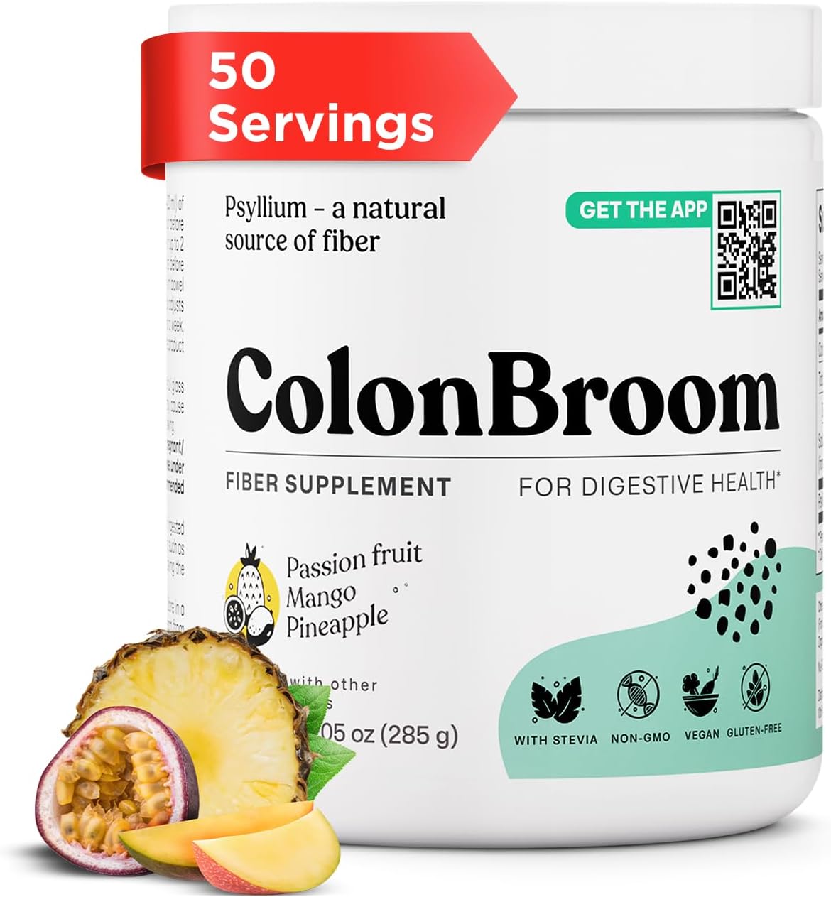 ColonBroom Psyllium Fiber Powder with Stevia, Tropical Fruits, 50 Serv