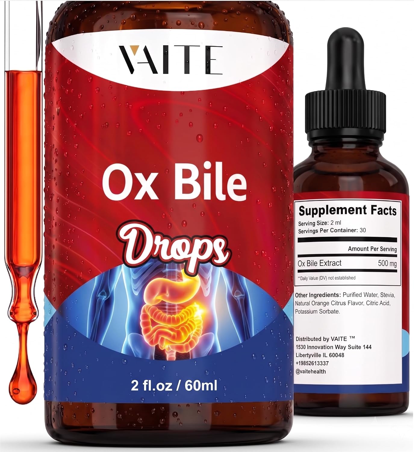 VAITE Ox Bile Supplement Liquid Drops 500mg – Ox Bile Extract for Digestive Support & Daily Routine