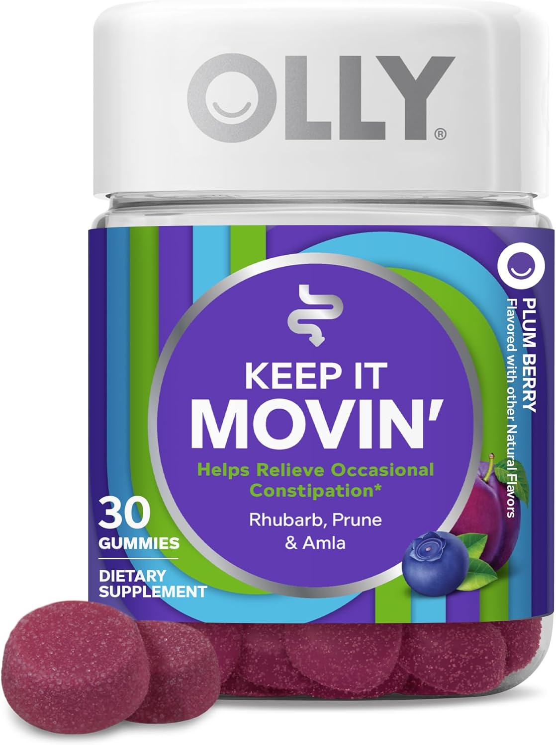 OLLY Keep it Movin, Occasional Constipation Support,* Plum Berry – 30 Count
