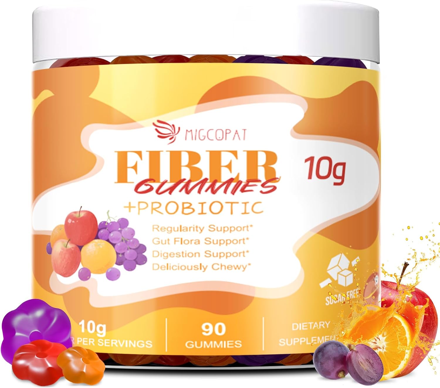 Migcopat 10G Fiber Gummies with Probiotics, Fiber Supplement with 30 Billion CFU Probiotics Blend, ACV,