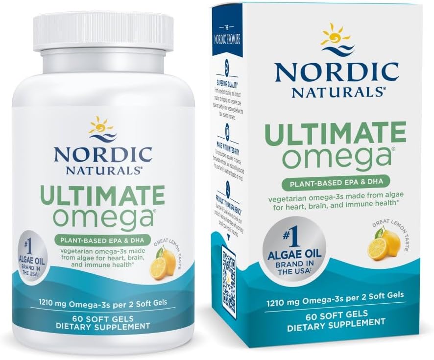 Nordic Naturals Vegan Omega-3, Algae-Based – 1210mg EPA+DHA – 60 Soft Gels