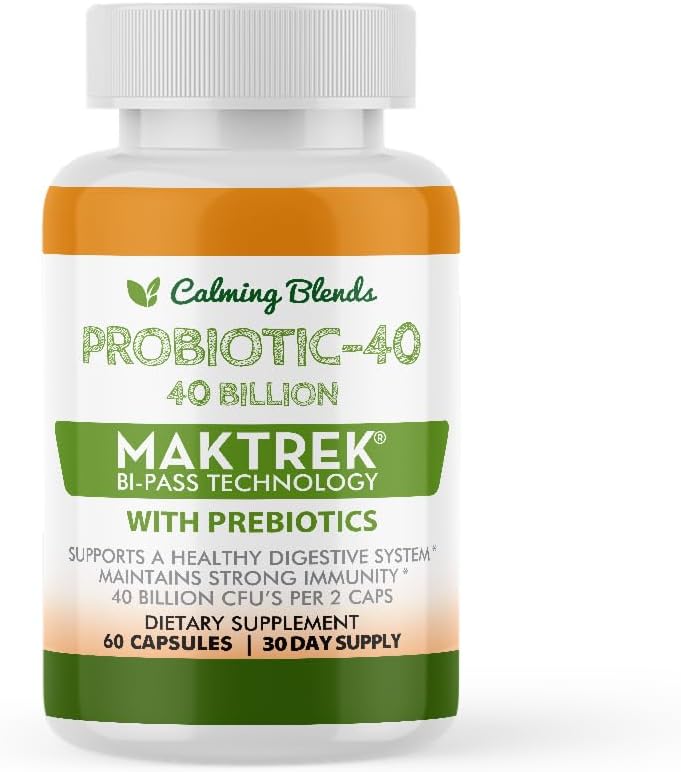 CALMING BLENDS Probiotic, 40 Billion CFU, Bi-Pass Delivery System for Maximum Effectiveness, Shelf Stable,