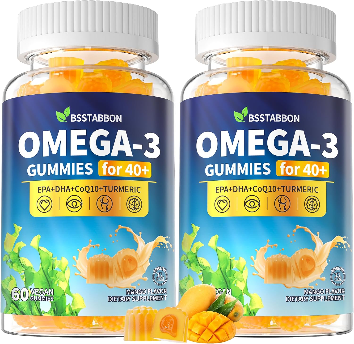 Vegan Omega 3 Gummies for Adult 40+: 1280mg Algae Omega 3 EPA DHA