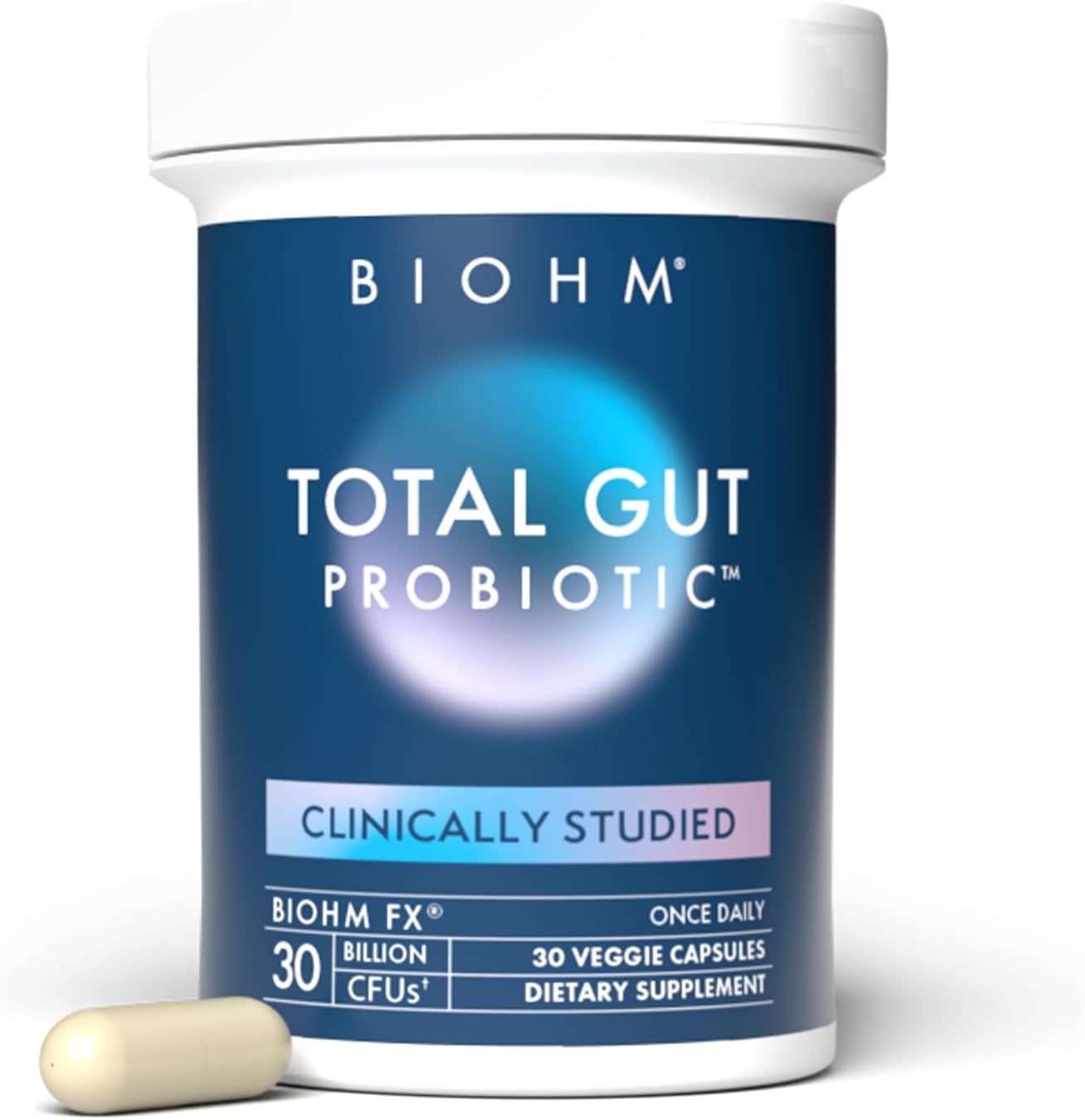 BIOHM Total Probiotic, 30 Billion CFU Daily Probiotics for Women & Men (30 Count) Helps Reduce Occasional