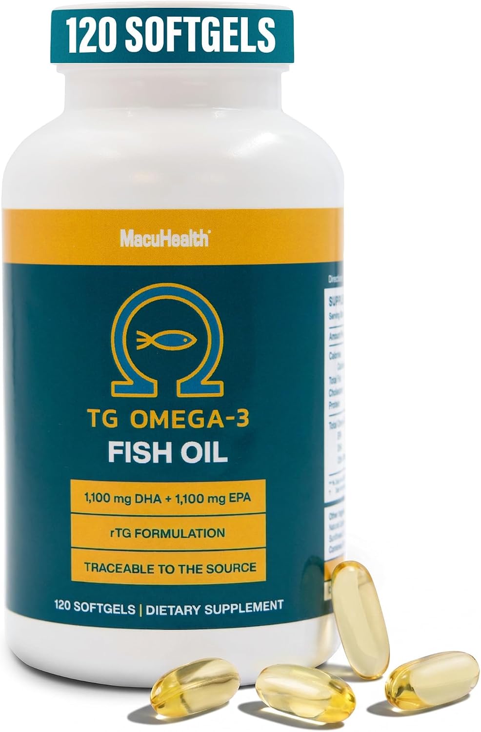 Macuhealth Omega 3 Fish Oil – 1100mg DHA, 1100mg EPA – rTG Formula