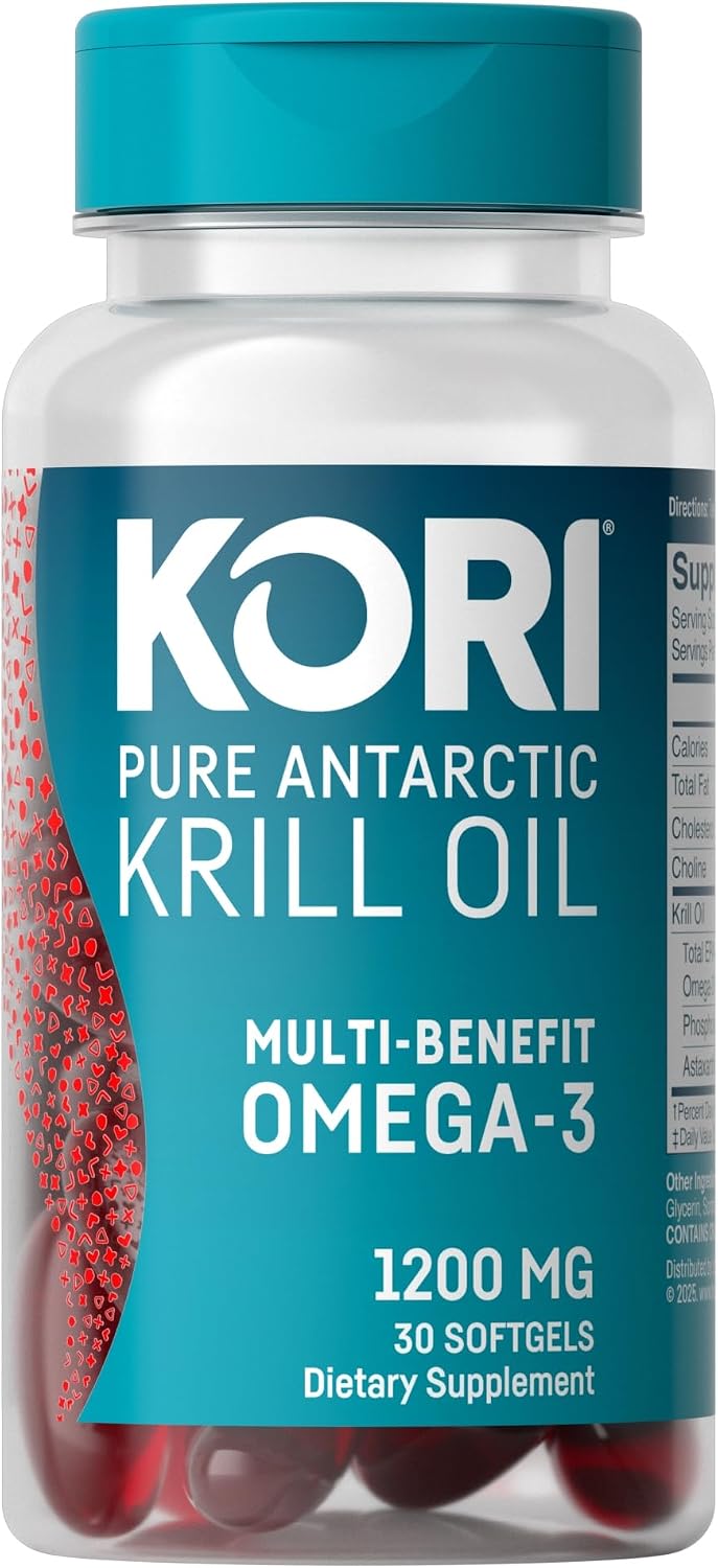 Kori Krill Oil Omega-3 Supplement EPA & DHA Astaxanthin 1200mg, 30 Softgels
