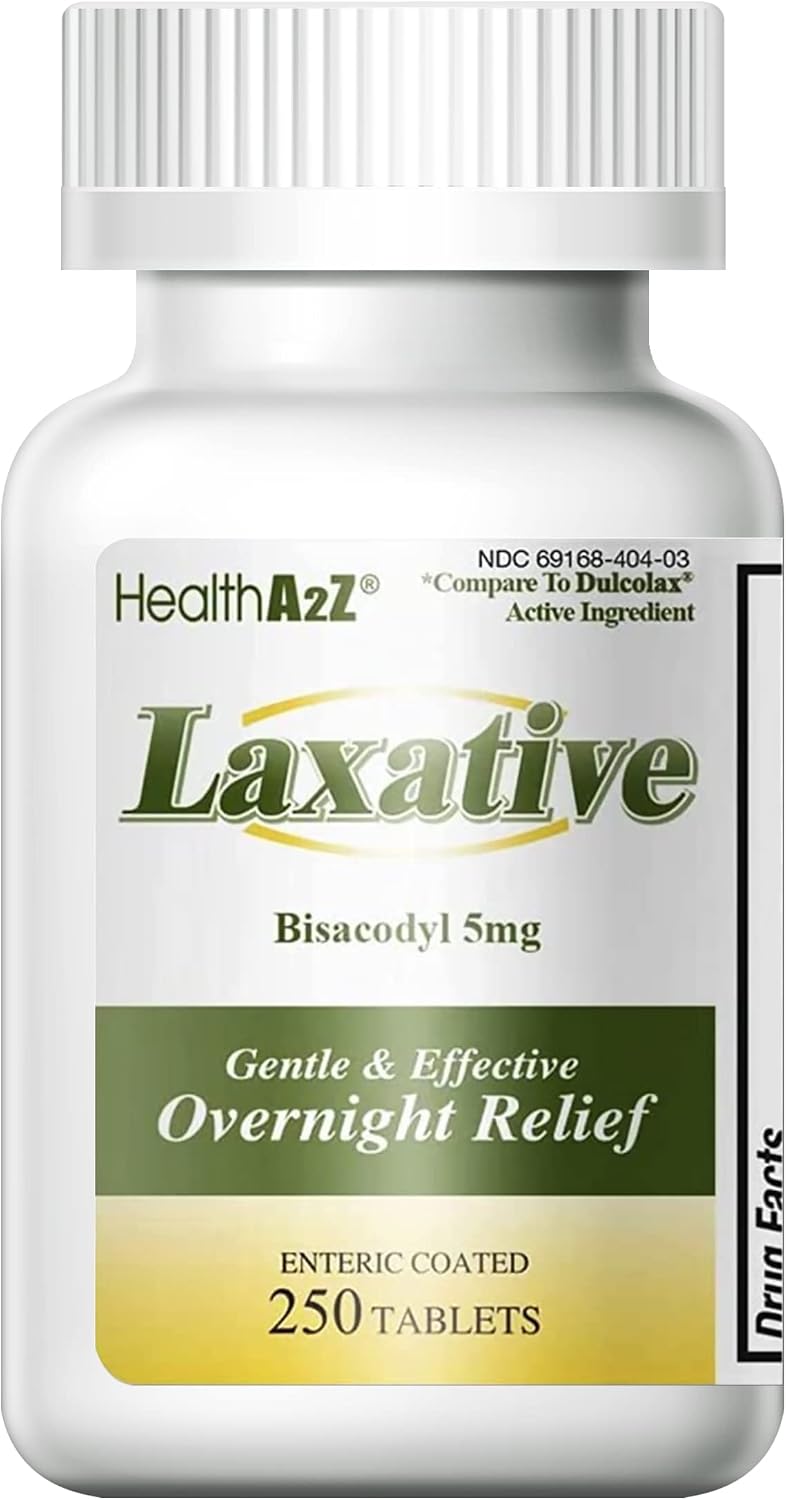 HealthA2Z® Laxative Bisacodyl 5mg, Gentle Overnight Relief, 250 Count