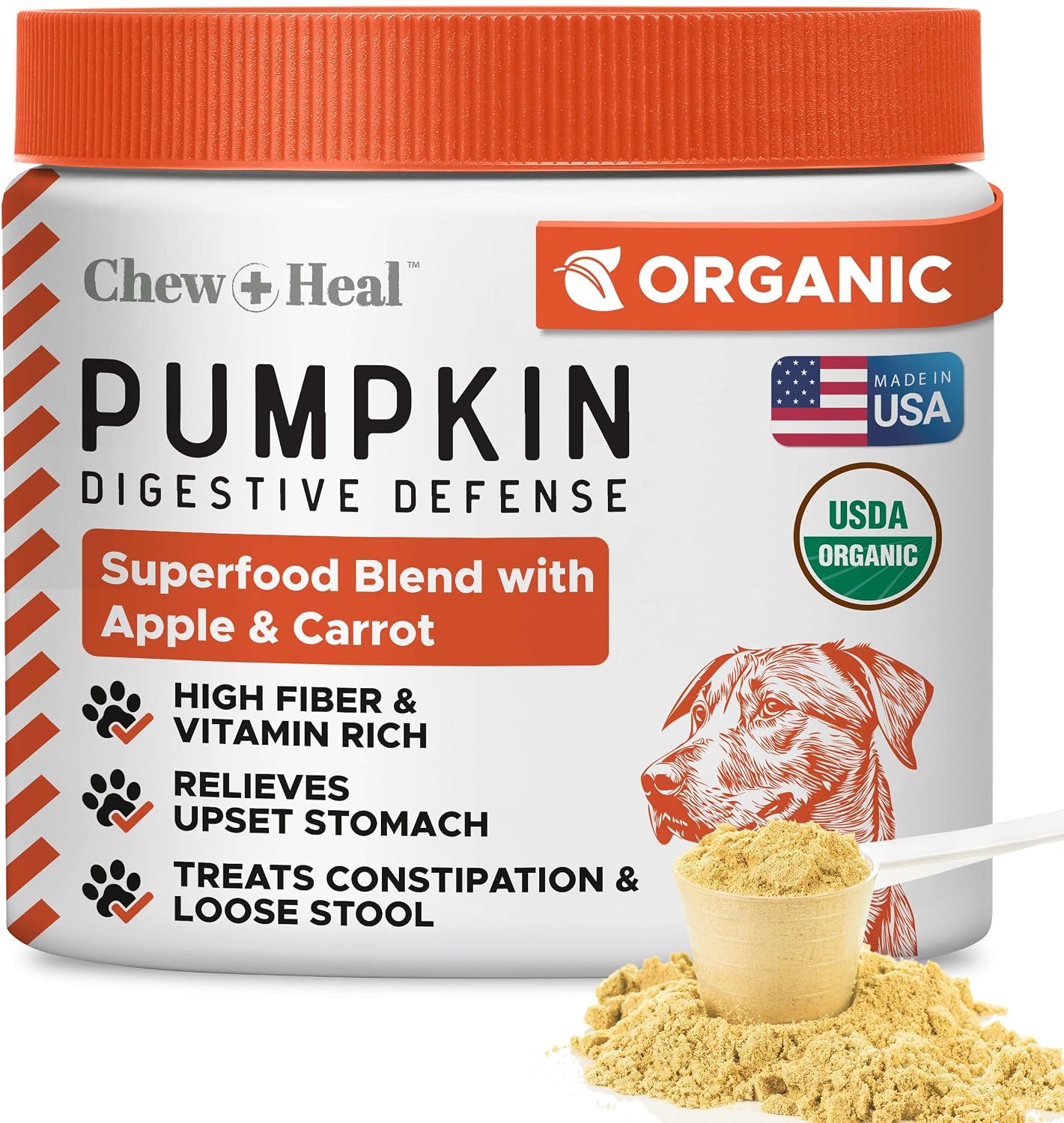 Organic Pumpkin Powder for Dogs, 16 oz w/ 5 cc Scoop for Digestive Support